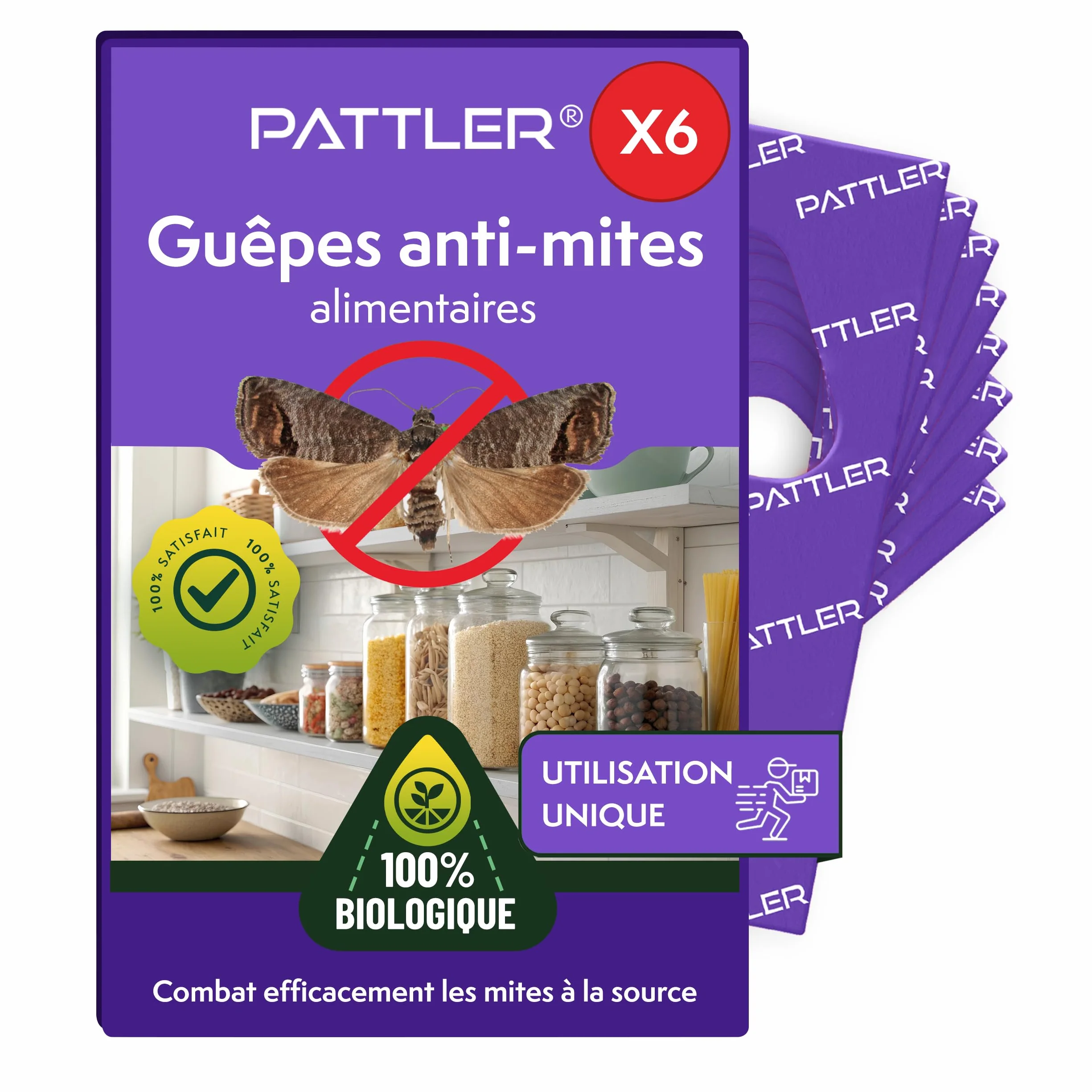 PATTLER® Guêpes Anti Mite Alimentaires - Lutte Efficace Contre Les Mites. Alternative Aux Pièges, Sprays et Pièges à Phéromones - 6 Carte à Deployer avec 1 Livraison