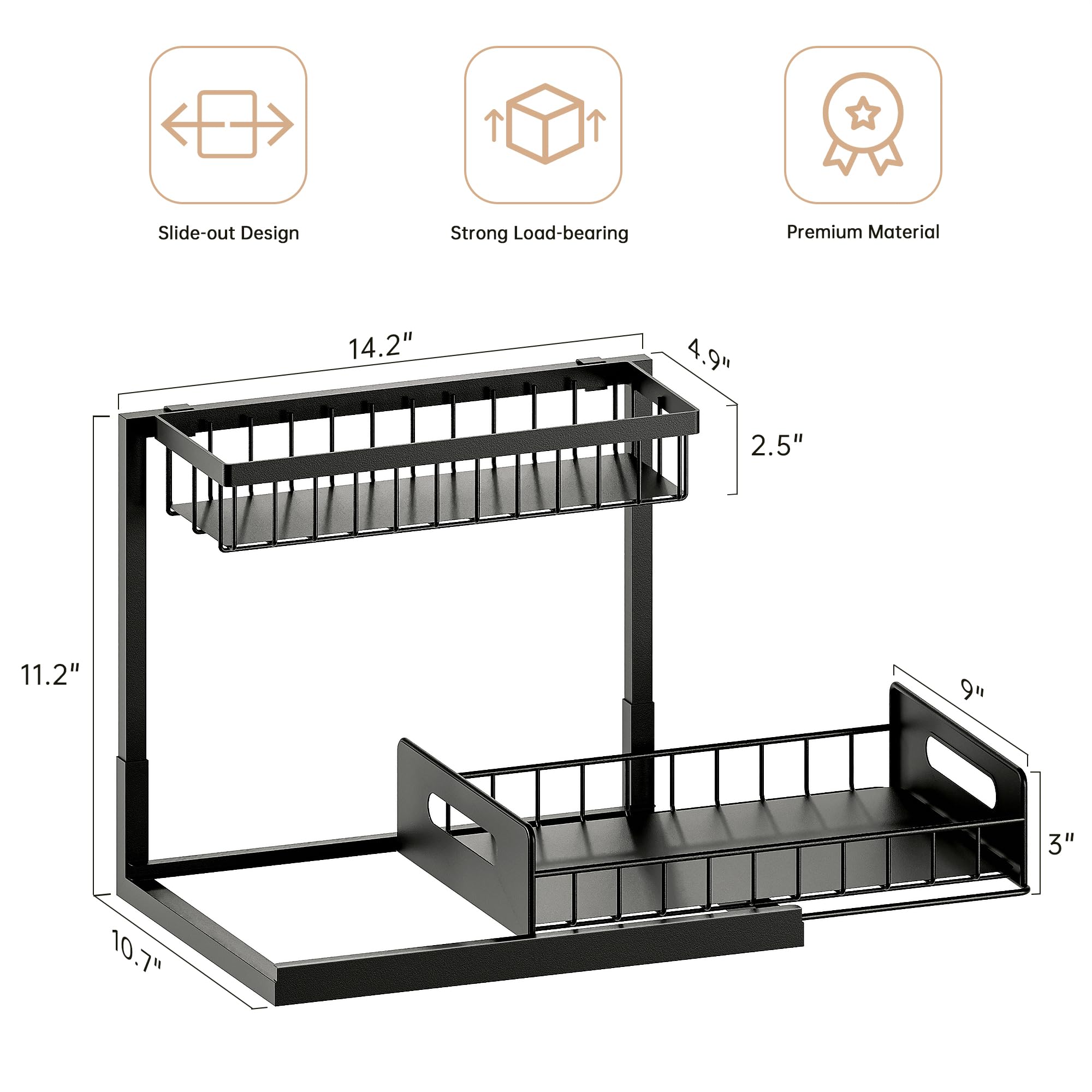 Elegant Slide-Out Under Sink Organizer Shelf - Black