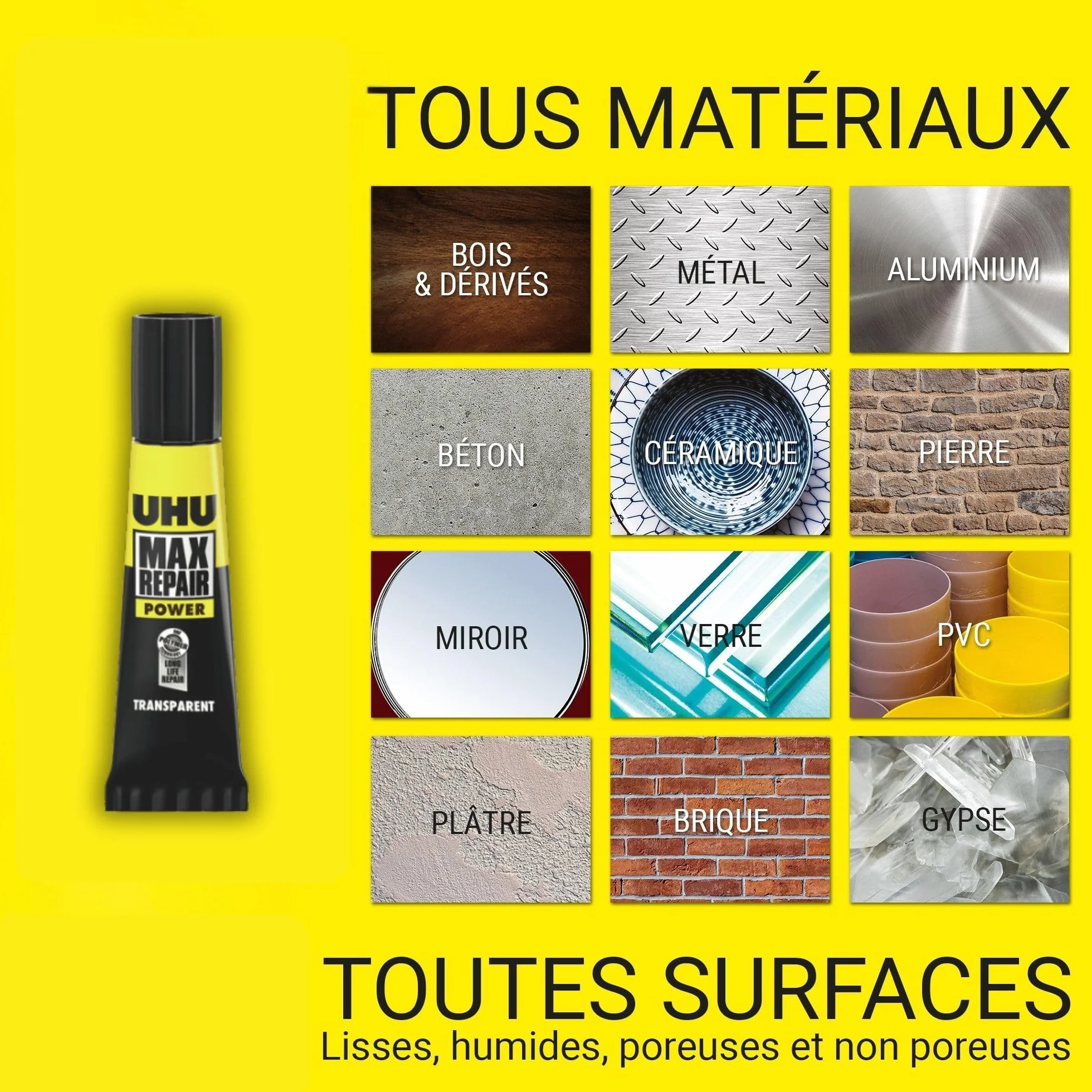 UHU Max repair power Colle Extra-Forte et Flexible Universelle Tous Supports Tube 8 g