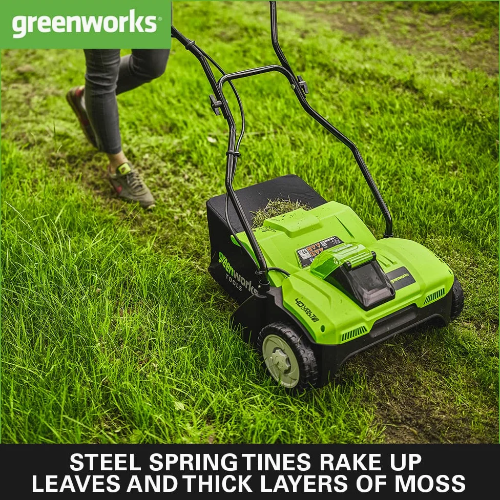 Greenworks 40V Scarificateur électriques Aérateur à Gazon Sans Fil, Émousseur, 3600 tr/min, Largeur de Travail 36 cm, Bac de Ramassage 30 L SANS Batterie Chargeur G40DT35