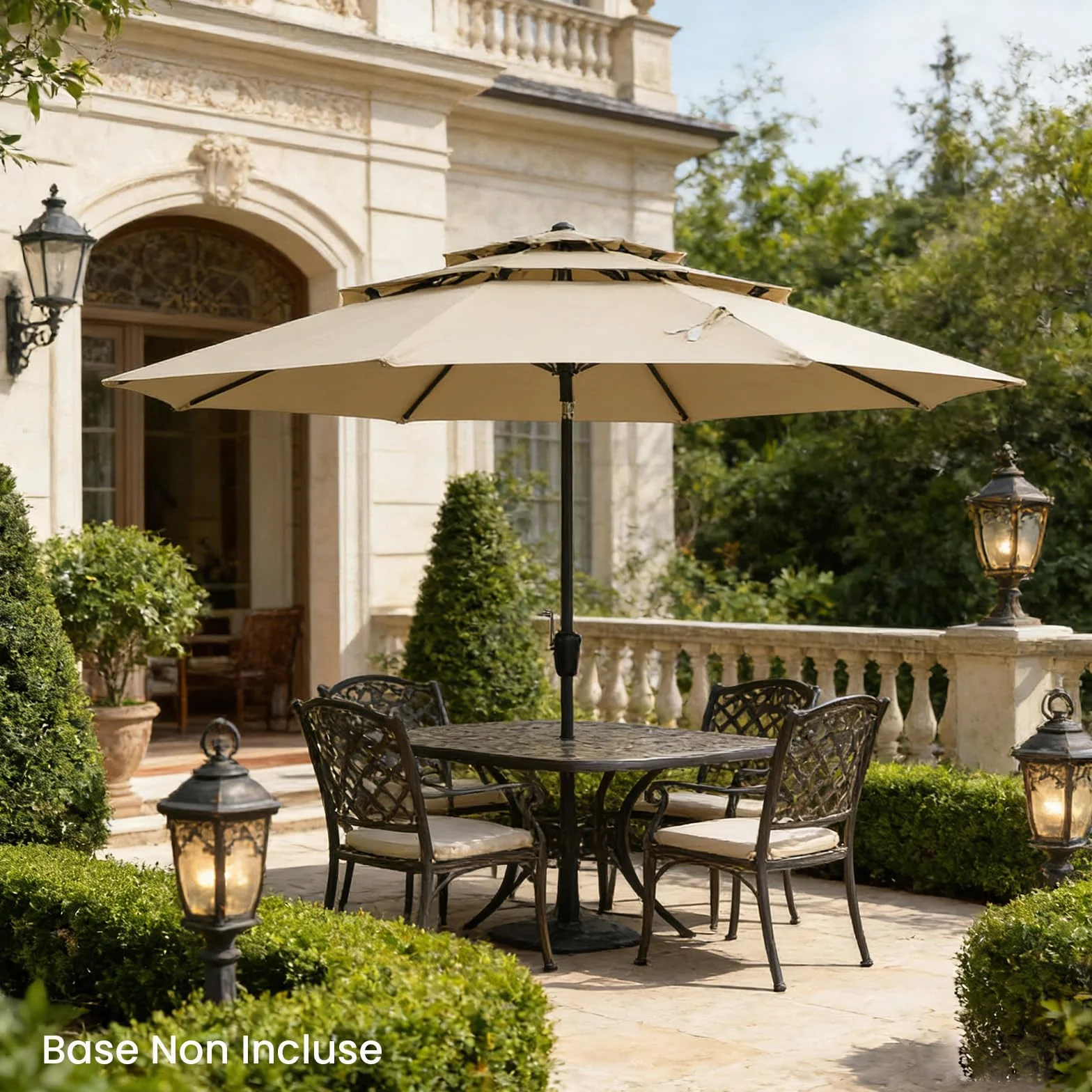 Parasol de Jardin 3M Inclinable RELAX4LIFE Toit Ventilé 3 Couches 8 Baleines Manivelle Protection Solaire Terrasse Balcon Beige