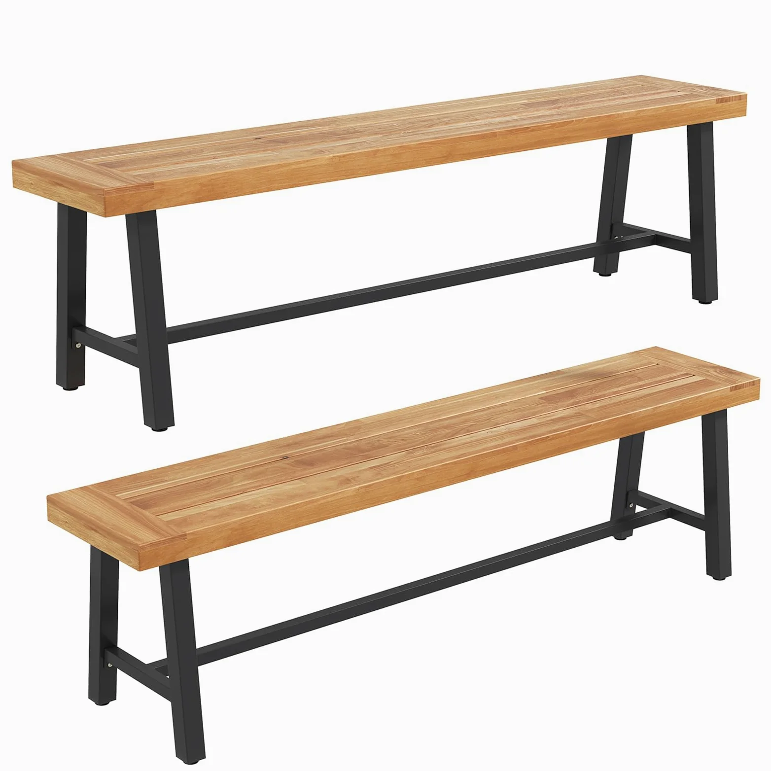 GOPLUS Banc de Terrasse de 160 cm, Banc de Salle à Manger Long en Bois d'Acacia, Siège d'Extérieur sans Dossier pour 3 Personnes, Capacité 360 KG, pour Porche, Cour, Jardin (160x32x45cm,2)