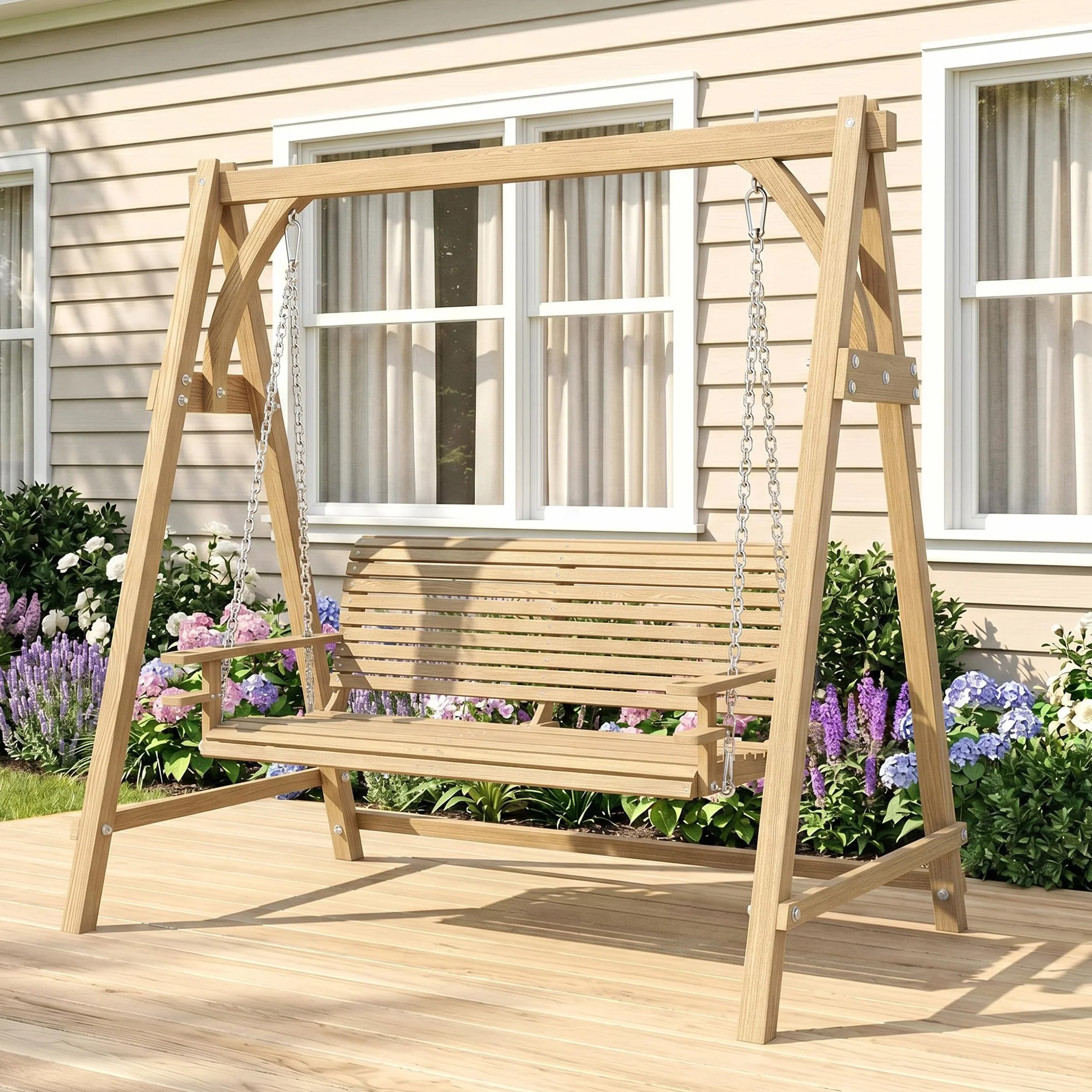 Outsunny Balancelle de Jardin 2 Places Bois de mélèze pré-huilé 1,8L x 1,2l x 1,85H m