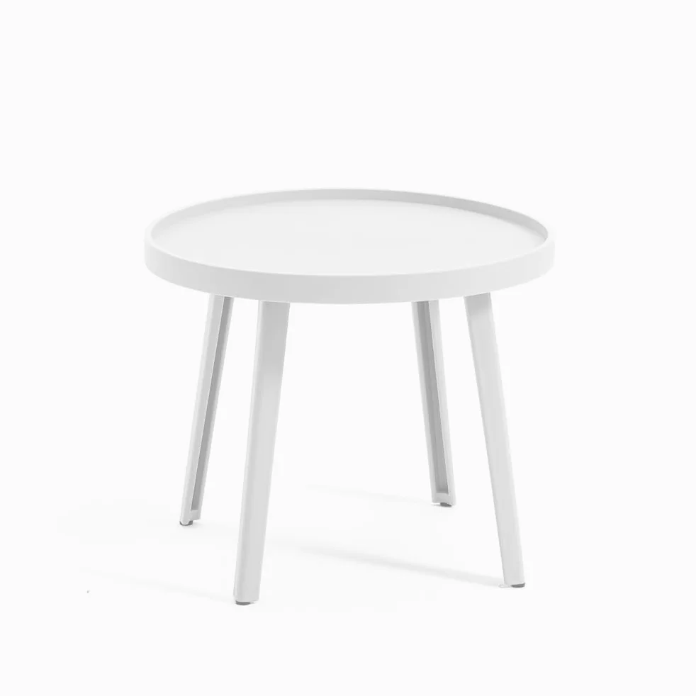 Lot de 2 fauteuils avec table basse d'extérieur en polypropylène renforcé de fibre de verre, fauteuils de piscine, fauteuils de balcon ergonomiques - Betty (ensemble avec table blanche)