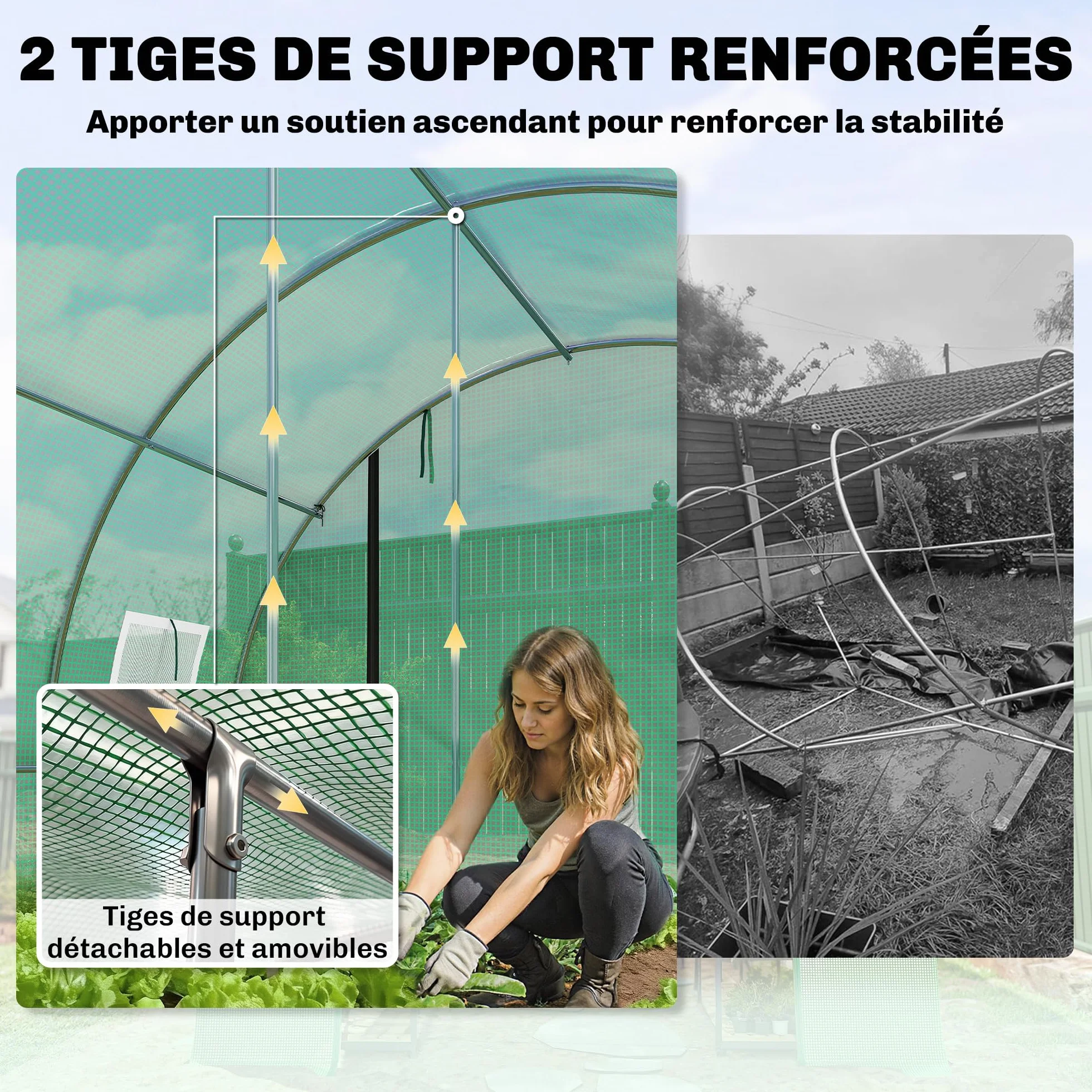 Outsunny Serre Tunnel de Jardin 12m², Serre de Jardin Tunnel 295x400x200cm avec Cadre en Acier galvanisé, 2 Portes et 8 fenêtres avec moustiquaires pour extérieur bâche PE Haute densité 140 g/m² Vert