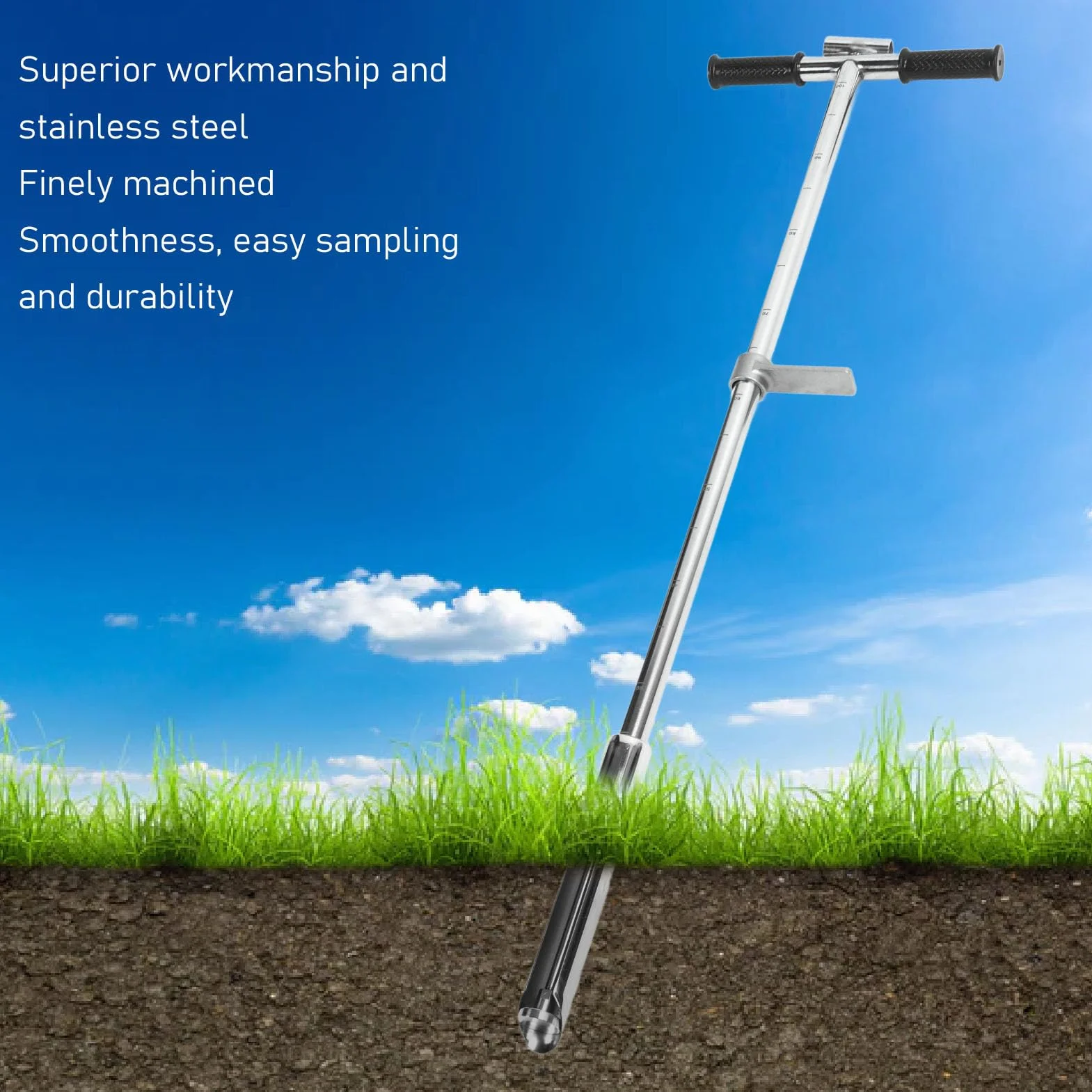Sonde d'Échantillonnage de Sol en Acier Inoxydable avec Pédale d'Éjection, Poignée en T, 1m/38mm