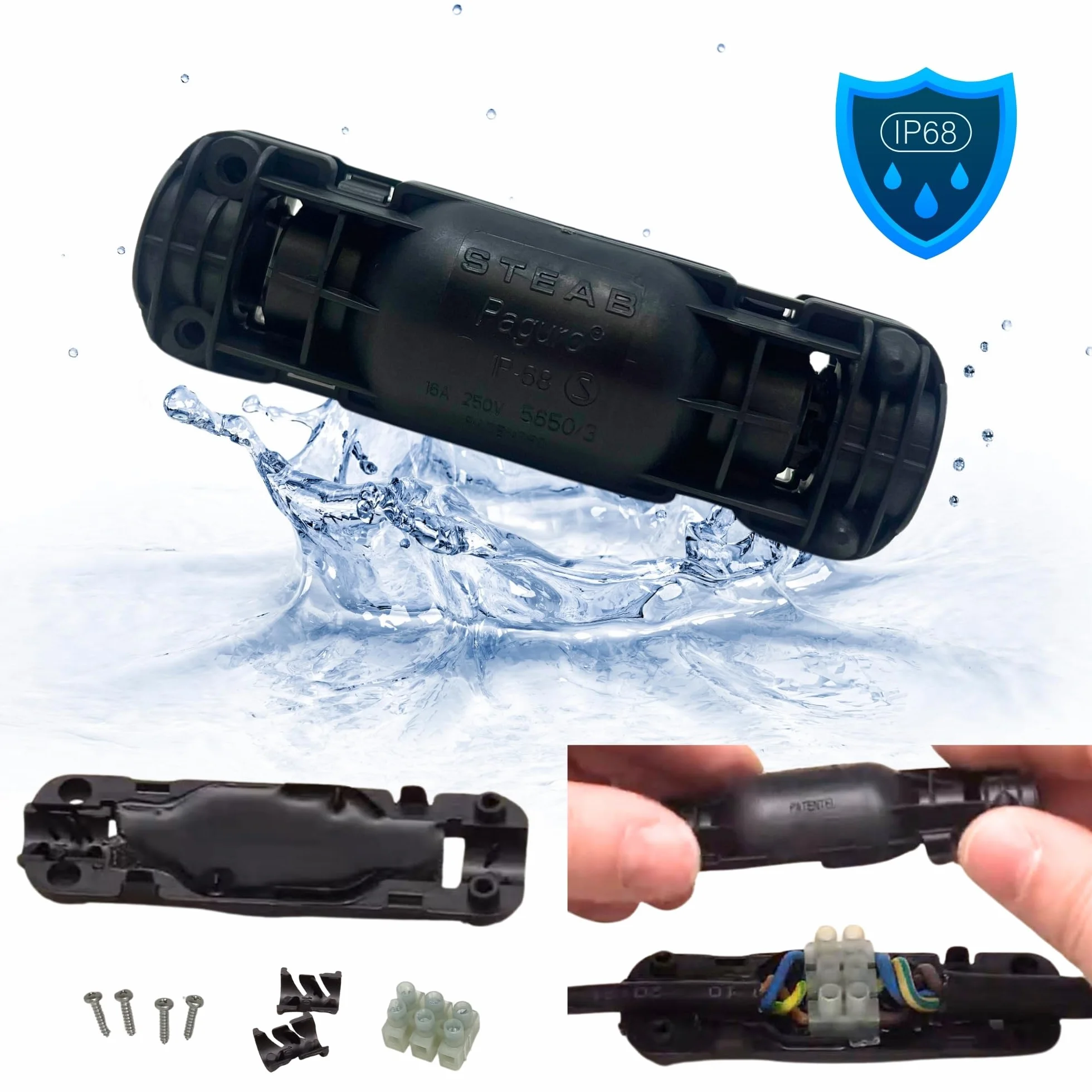 Boîte de Jonction Étanche IP68 2 Sorties 3 Pôles Imperméable Extérieur Jardin Piscine