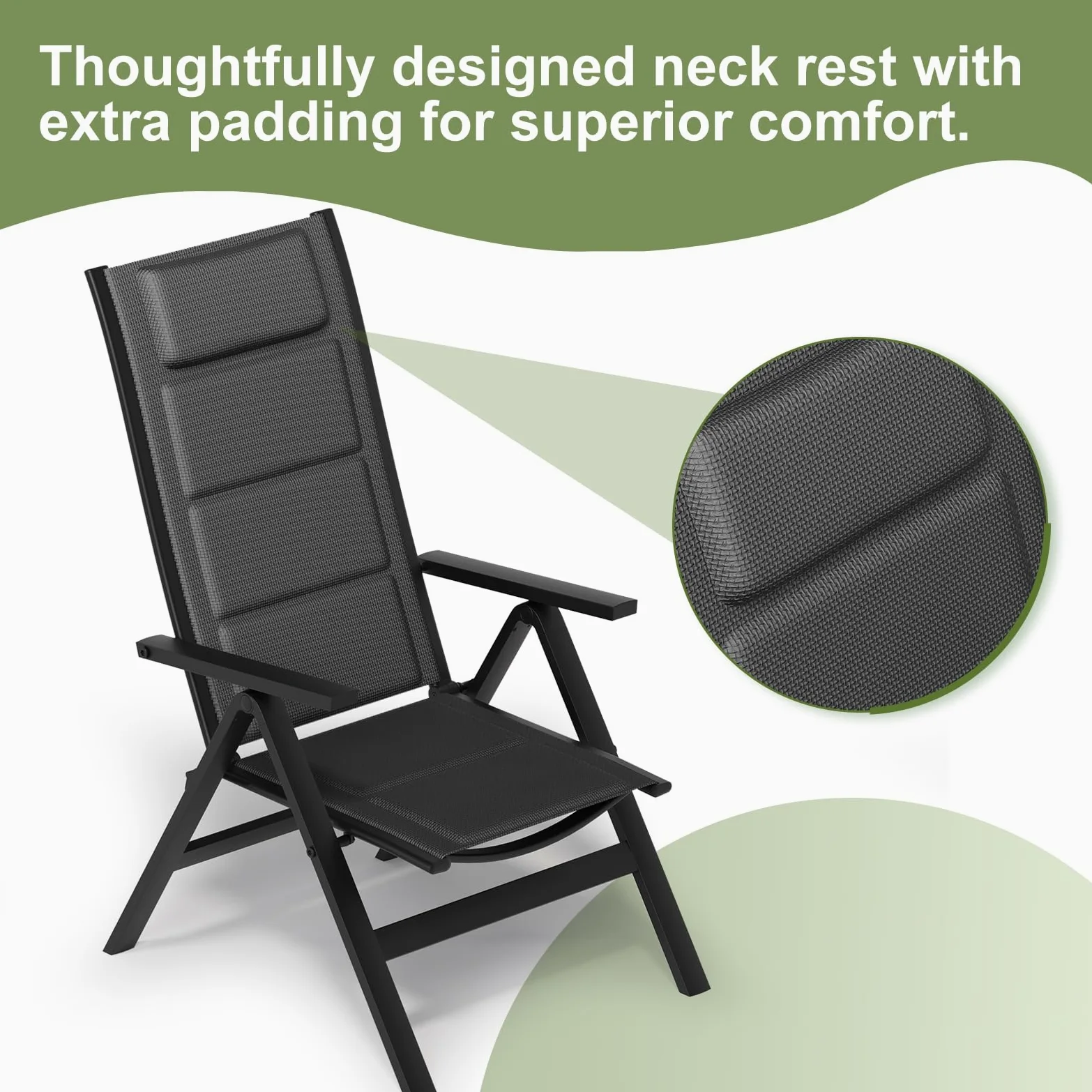 JUMMICO Fauteuil de Jardin Extérieur en Aluminium｜7 Positions Réglables, Dossier Haut｜Design Pliant et Portable｜Idéal pour Balcon, Jardin, Terrasse et Espaces Extérieurs｜Lot de 2