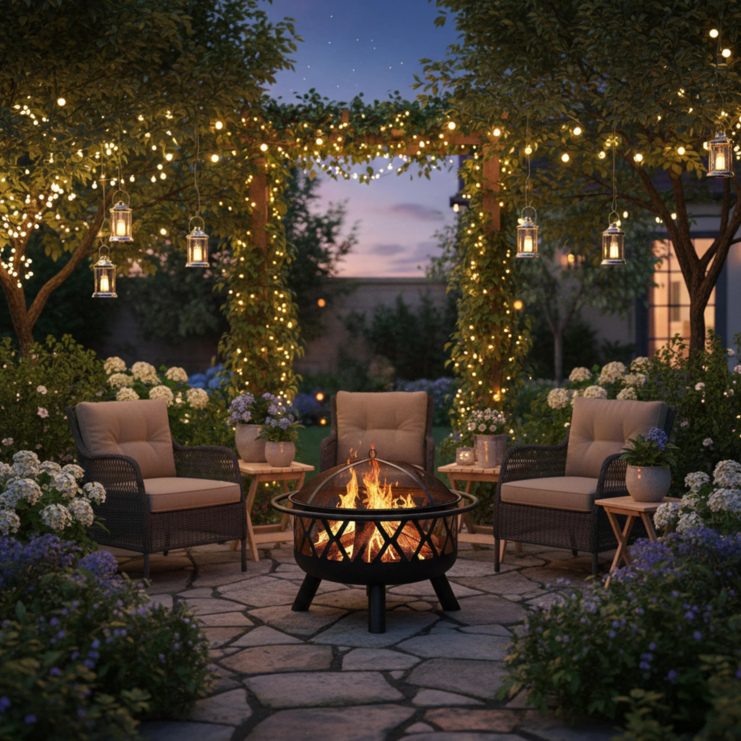 Relaxdays Brasero avec Protection étincelles, Jardin et terrasse, tisonnier, Foyer extérieur, en Acier; D 75 cm, Noir