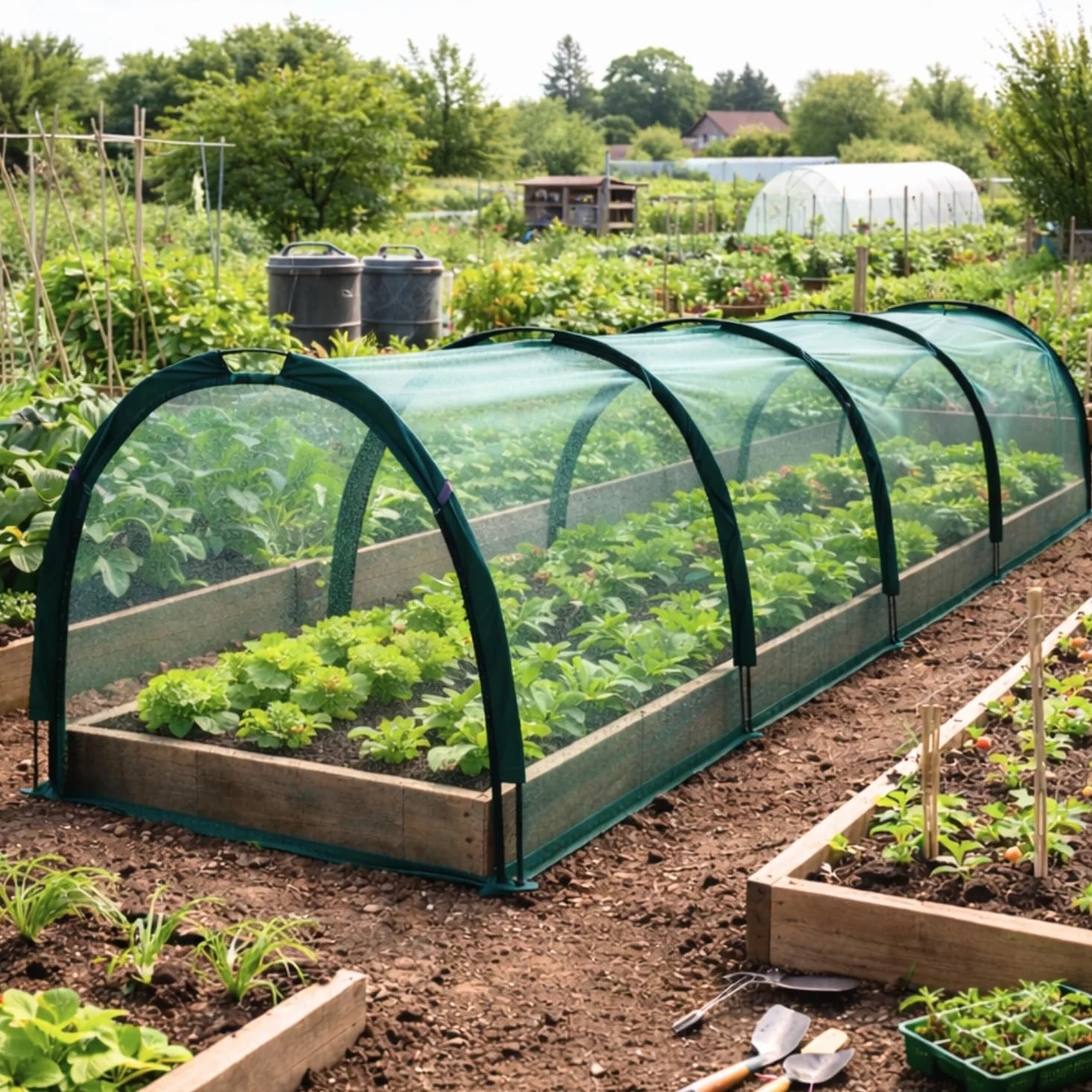GardenSkill Serre Tunnel Jardin 500x100cm | Tunnel Potager avec Filet Anti-Oiseaux Anti-Insecte | Protection pour Semis, Salade, Poireaux, Fraises, Jardinières | Housse de Croissance, 4 Portes Zippées