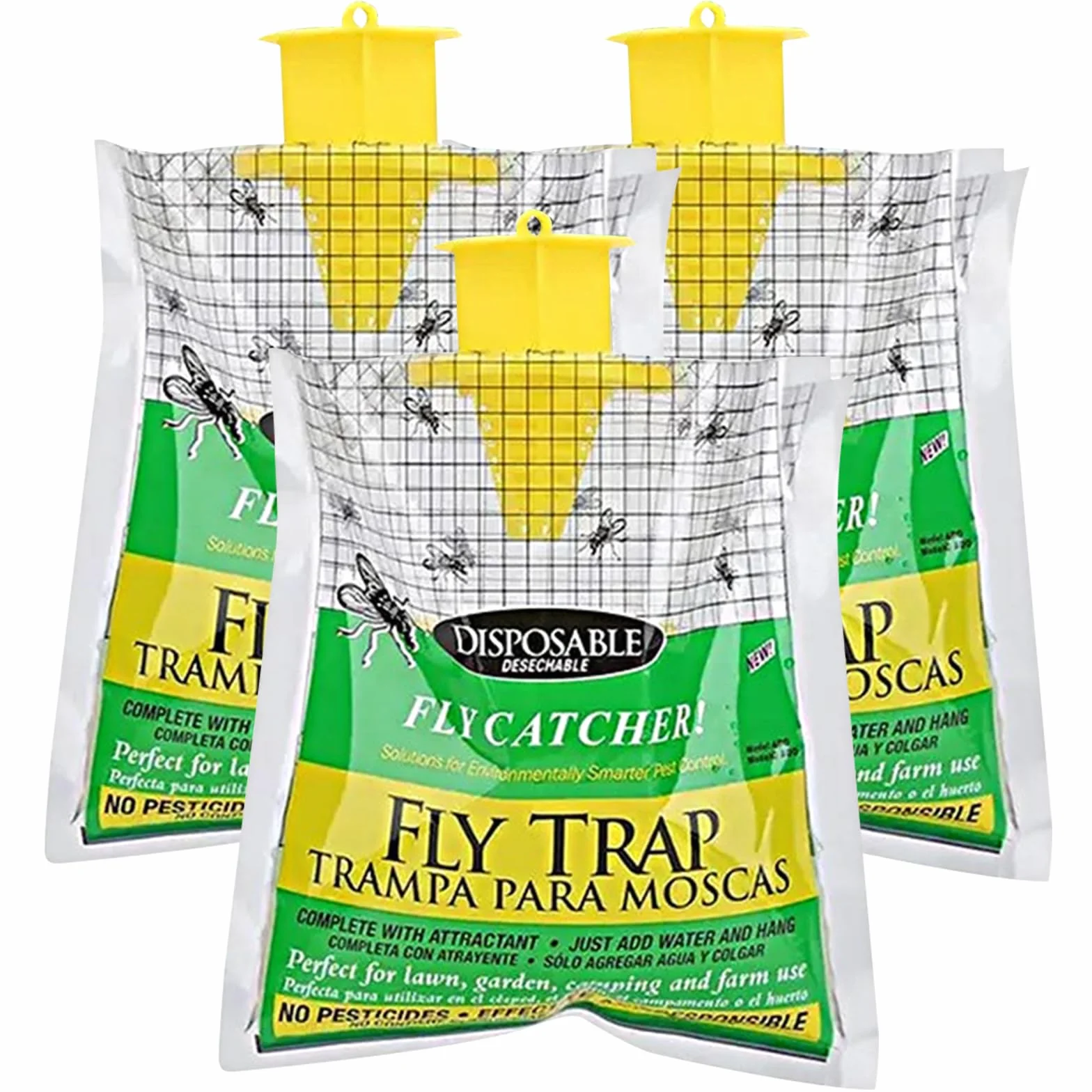 3X Piege a Mouche, avec 3X appât, Poche Piege a Mouche, Pièges à Mouches extérieurs, Piège à Mouches pour l'intérieur, Anti Mouche Exterieur, pour la Maison, la Cuisine, l'extérieur, Fermes, Jardin