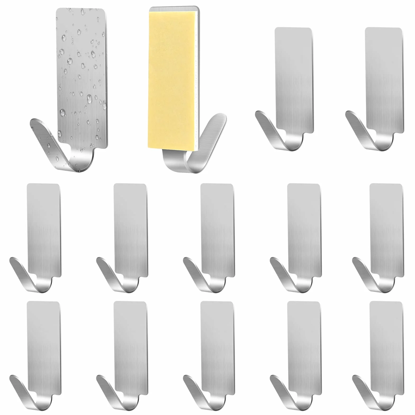 Crochet Adhesif Mural Acier Inoxydable 12 Pièces Sans Perçage pour Cuisine Salle de Bain