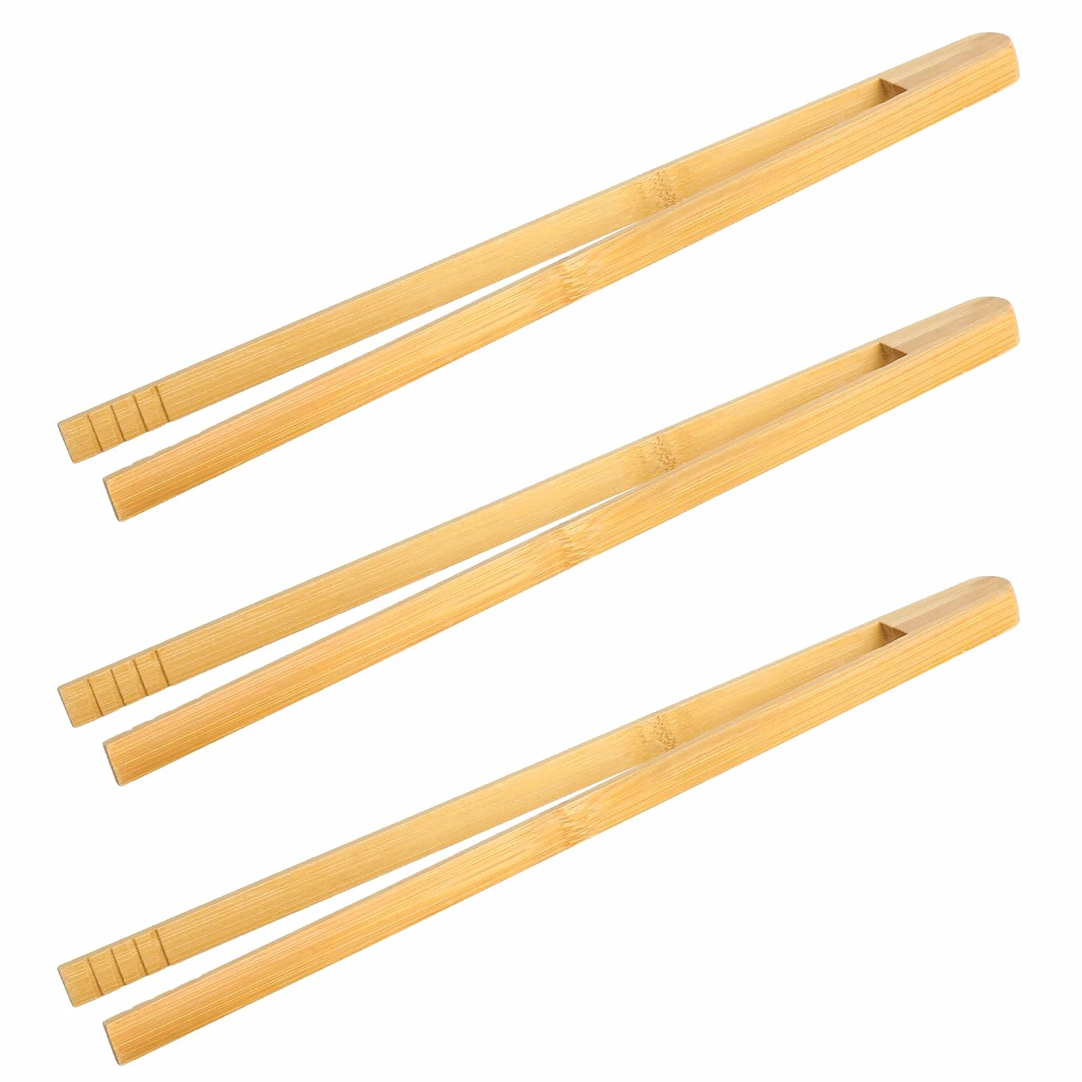 Lot de 3 pinces à barbecue en bois de hêtre de 30 cm pour saucisses, pinces de cuisine en bois de qualité supérieure avec fraisage rainuré, toast tongs pour salade, barbecue, steaks et légumes