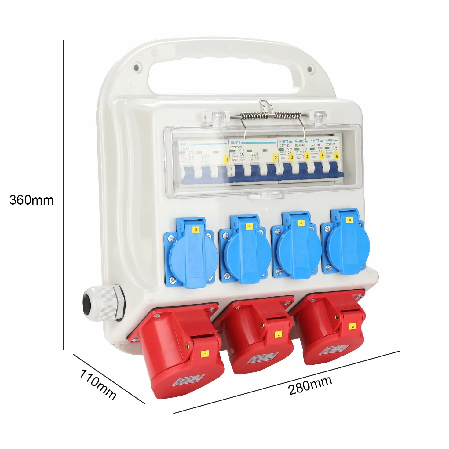 Distributeur mural CEE 16A 400V 32A 400V 230V Schuko IP44 5 pôles câble caoutchouc