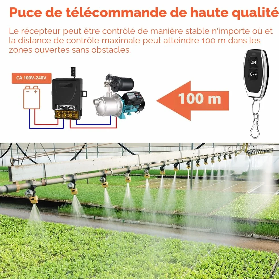 Interrupteur à télécommande sans fil 100m 30A AC 220V-240V pour pompe à eau éclairage extérieur