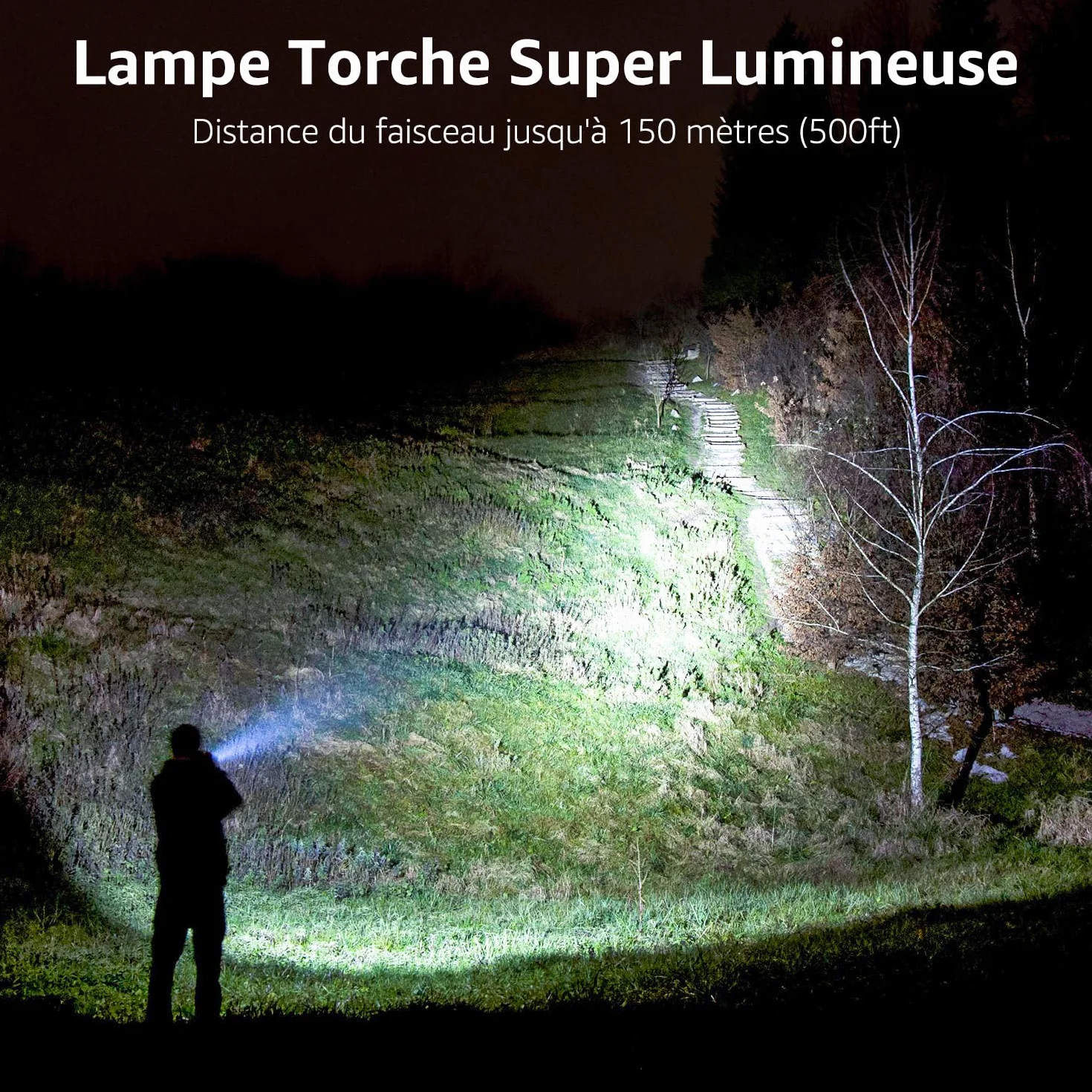 Lepro Lampe Torche L8000 Puissante LED Militaire Zoomable Étanche IPX4 Aluminium Camping Randonnée