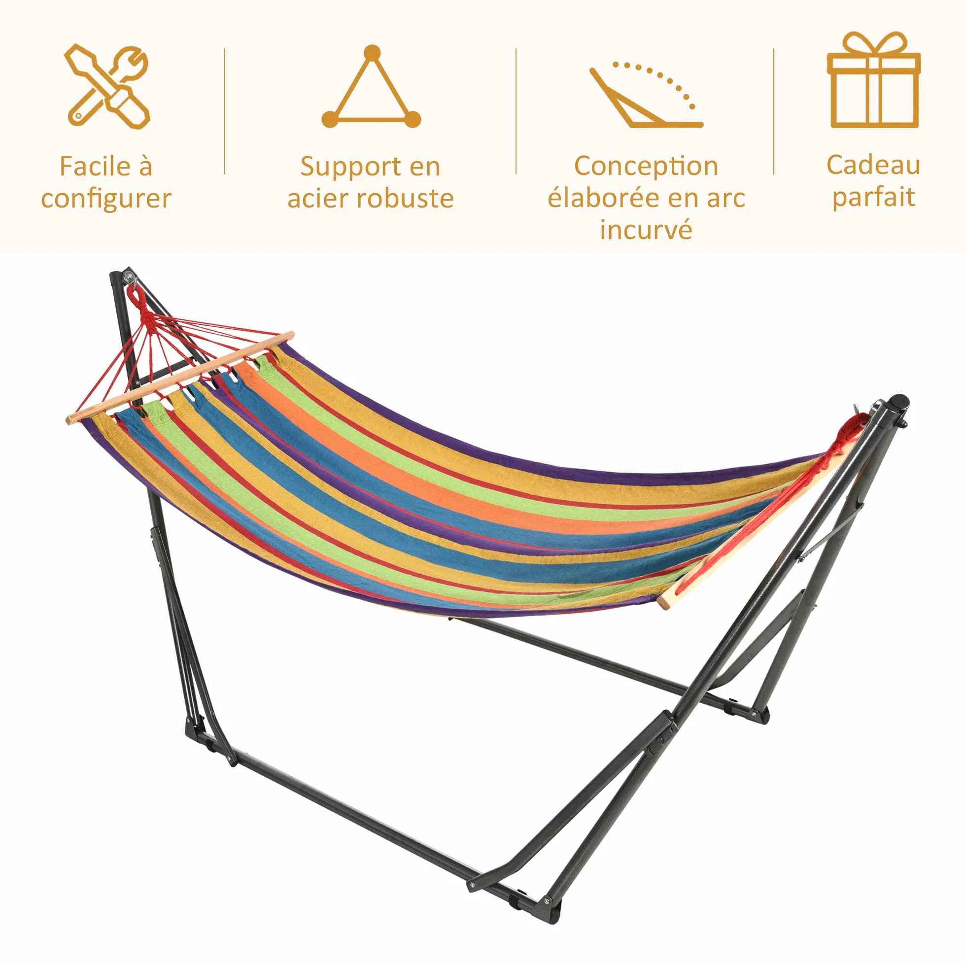 Outsunny Hamac de Jardin Pliable 1 Place 120 Kg 270x100x94cm