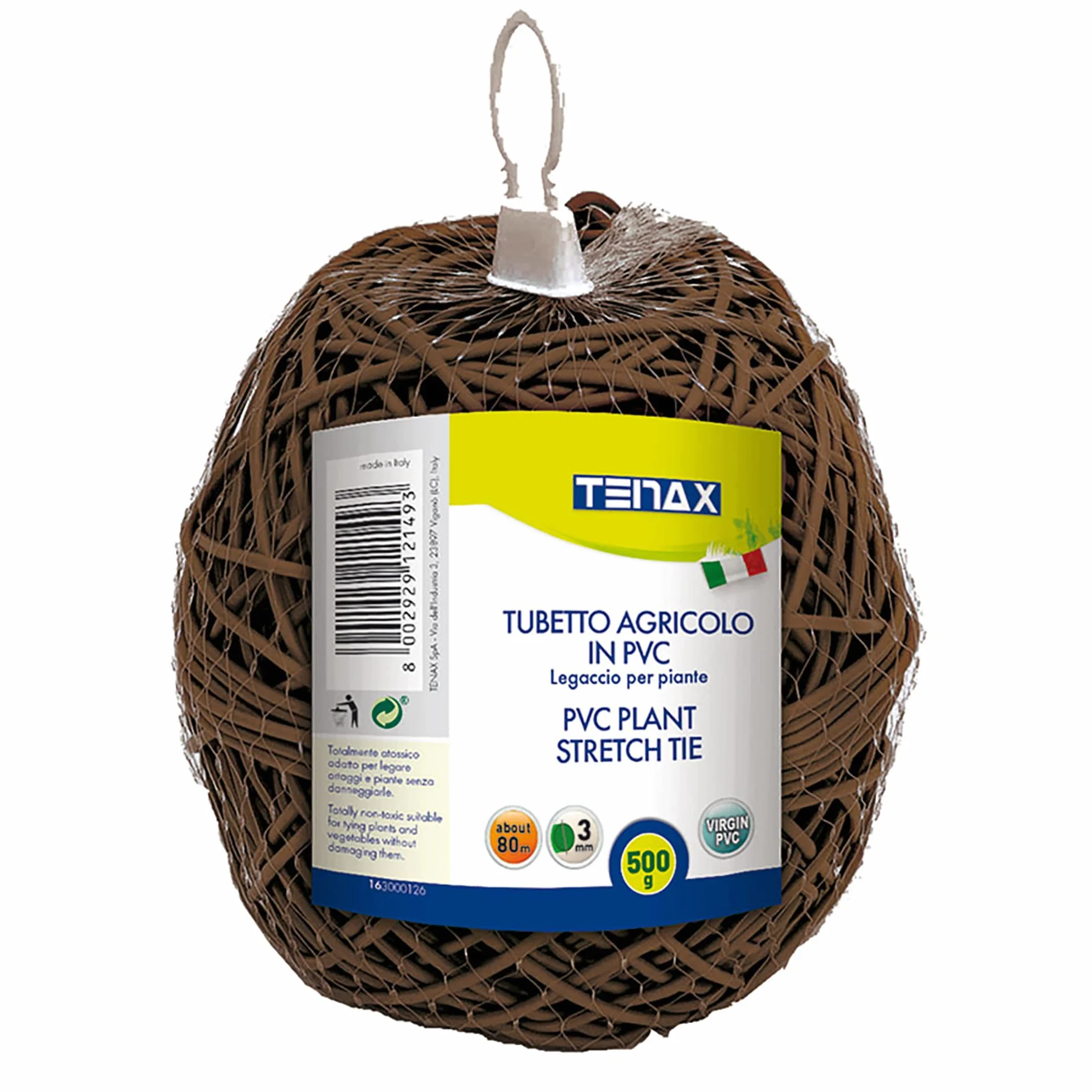 TENAX Tube Agricole Marron 500 g, Diamètre 3 mm, Reliure PVC pour Plantes, Légumes et Fleurs, Longueur 80 m
