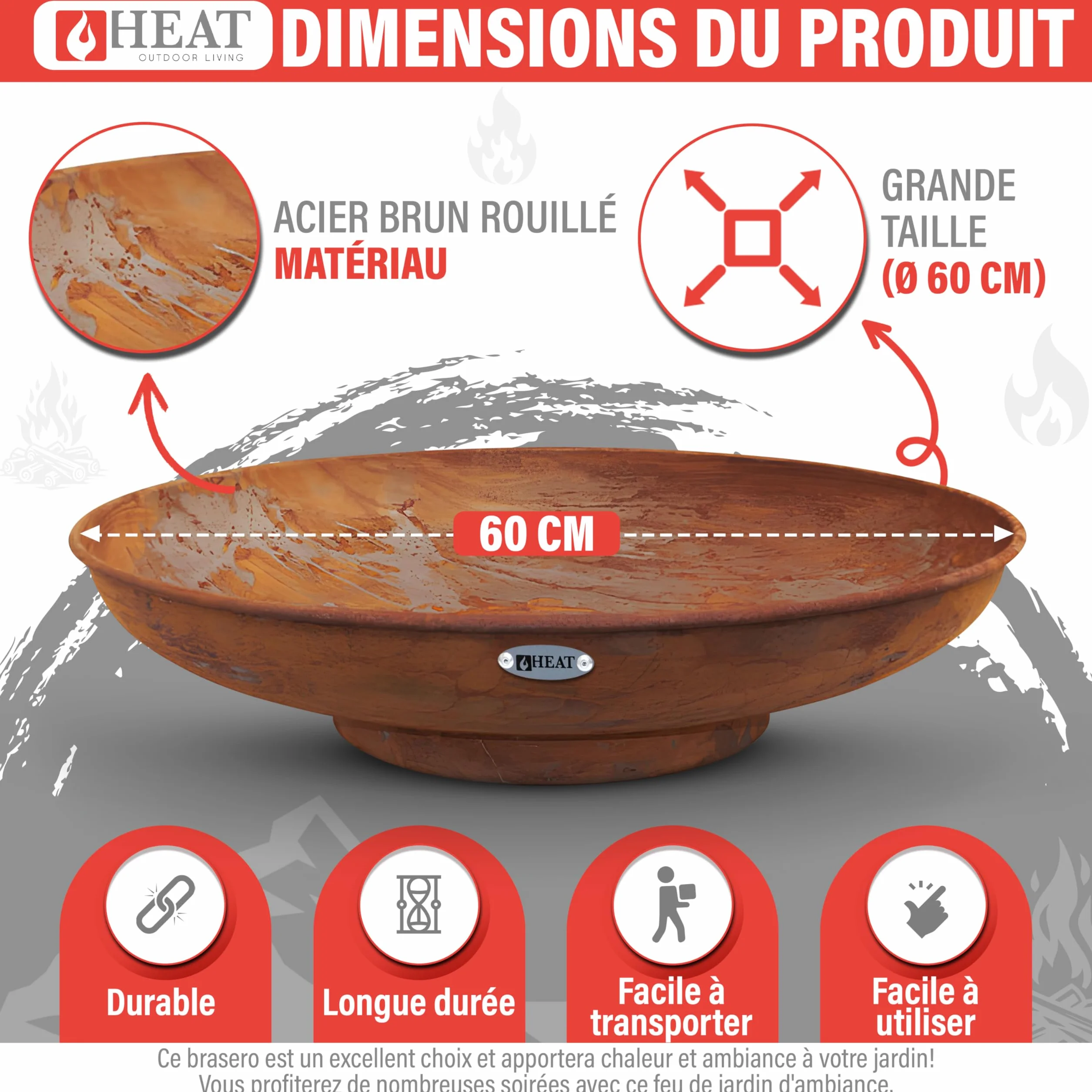 Brasero Exterieur Jardin Acier Noir 60 cm Barbecue Plancha