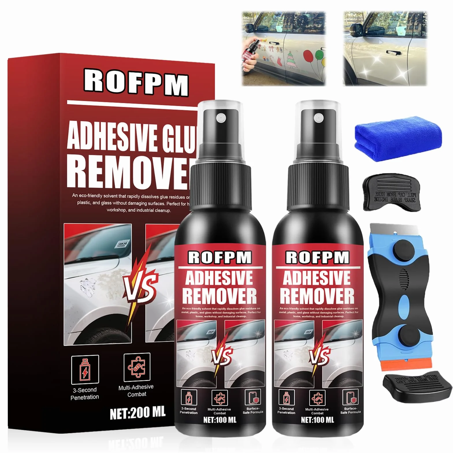 Dissolvant Colle Forte, Spray Décapant Adhésif, Retire Étiquettes et Résidus, 2 Pièces