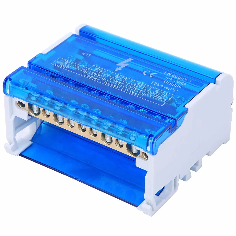 Répartiteur Tétrapolaire Din Rail 4 Niveaux Monophasé Boîte de Distribution 411 Terminal Block