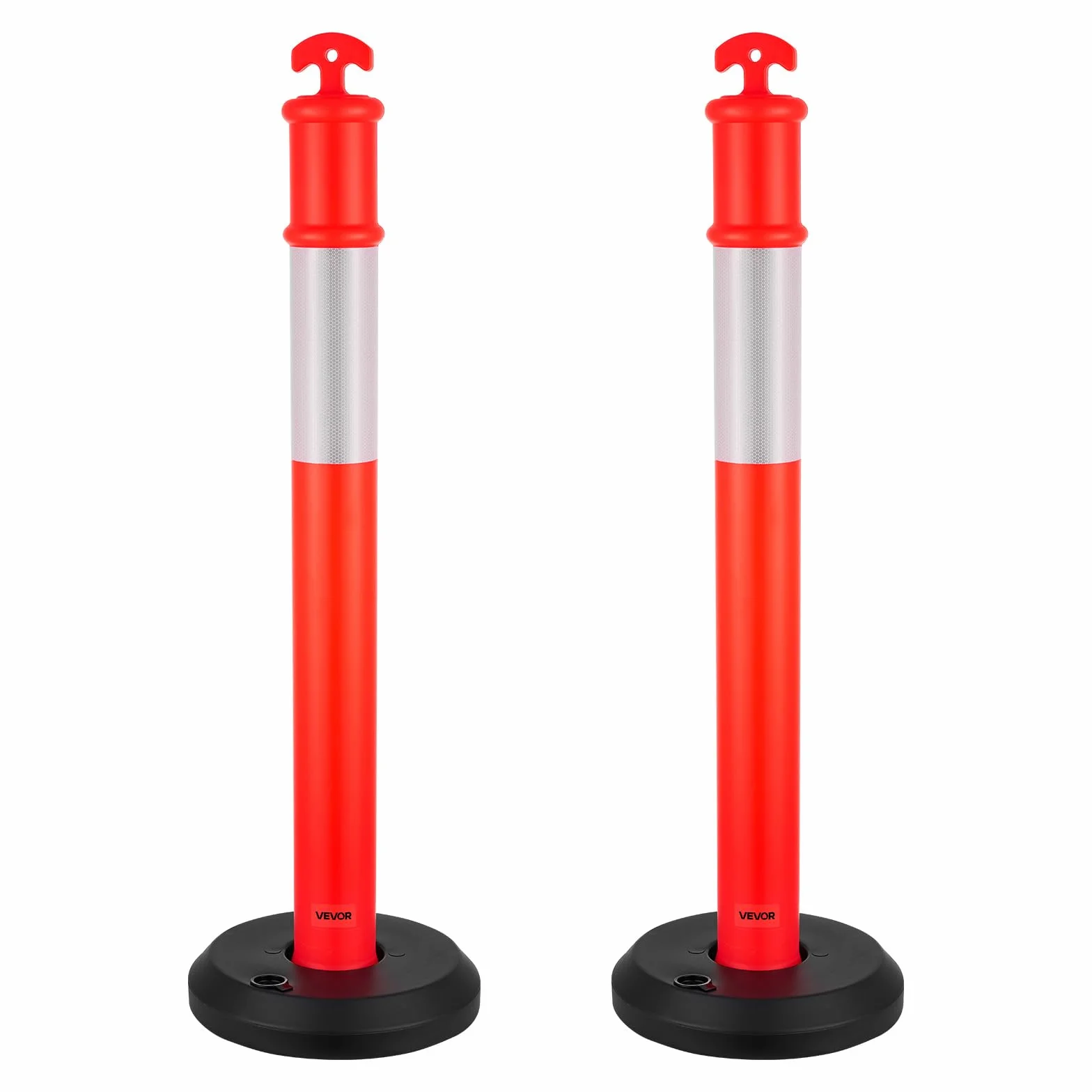 VEVOR Poteau de Signalisation 114 cm, Balise de Délimitation avec Base Remplissable, Bandes Réfléchissantes, Rouge
