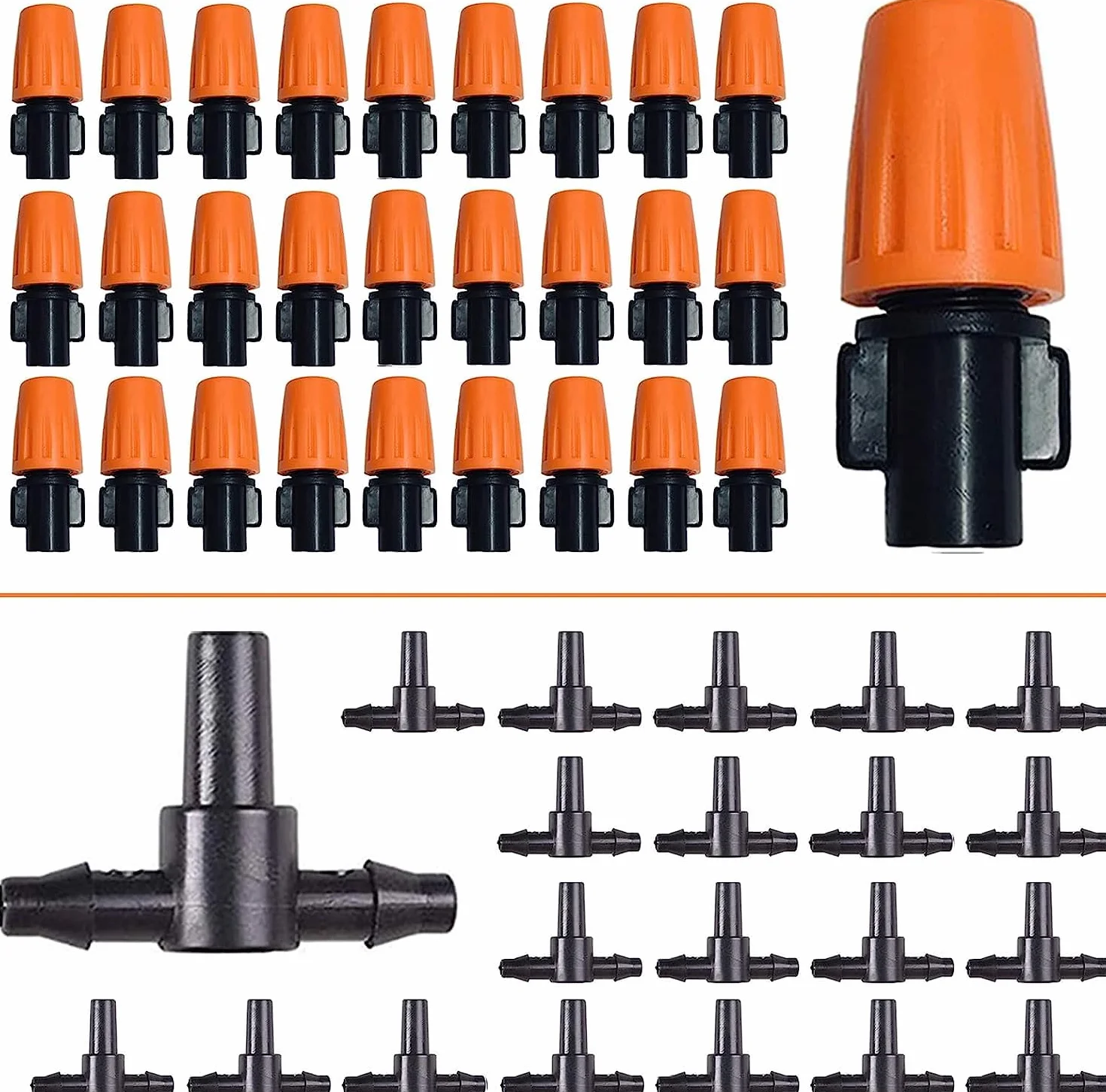 Hydrogarden 50pcs Goutteur Irrigation Réglable, 1/4'' Système Dirrigation Goutte à Goutte Micro Flow Drip Head Buses de Brouillard Dirrigation pour Jardins Potagers ou Massifs de Fleurs