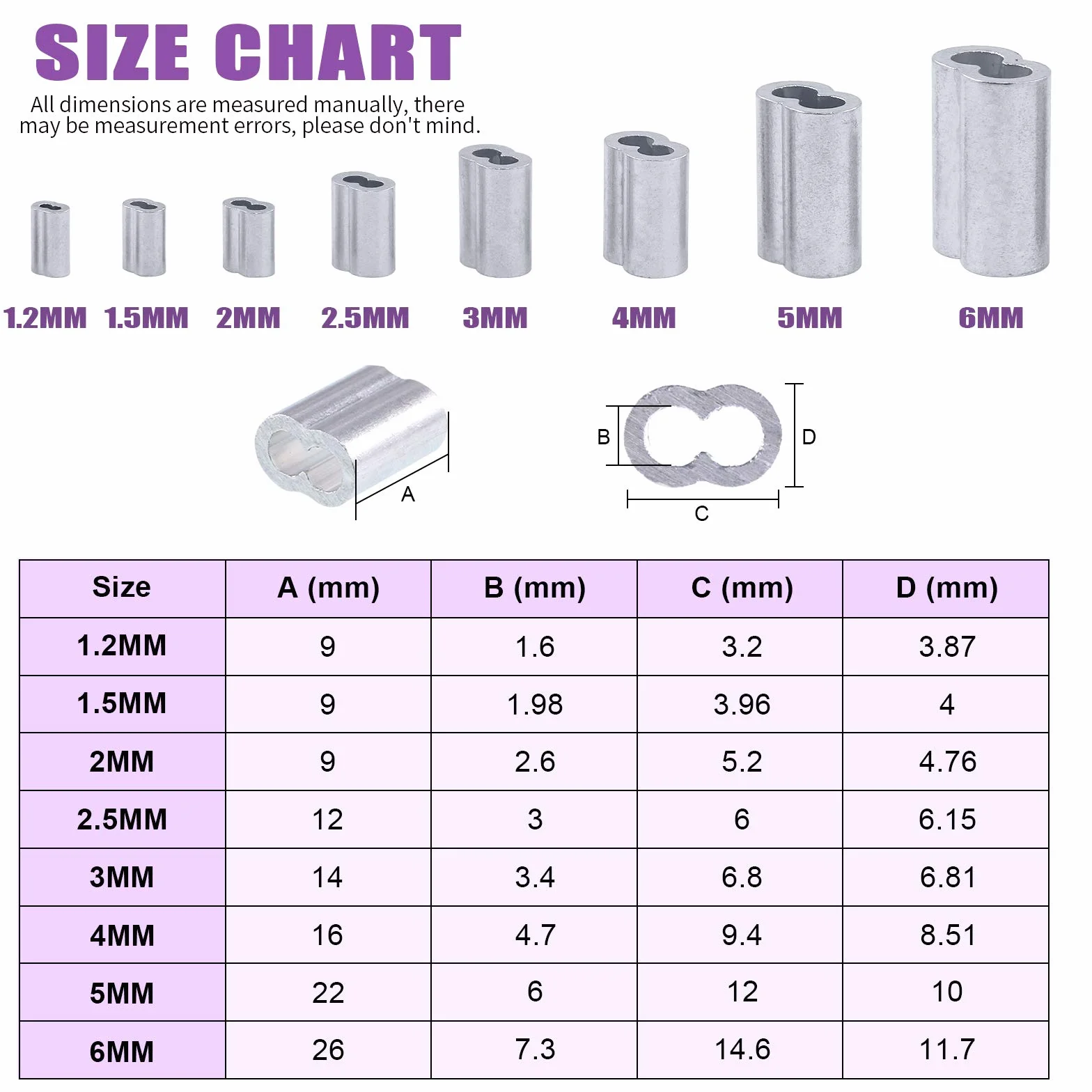 Swpeet Lot de 200 manchons à sertir en aluminium 2 mm pour câble métallique