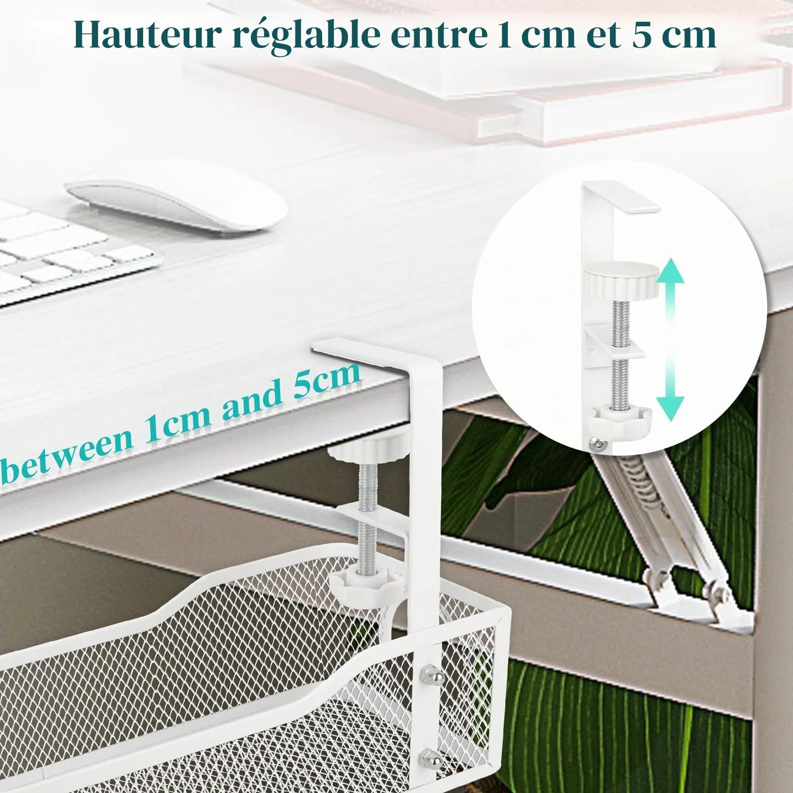 Plateau de Gestion des Câbles Sous le Bureau, Panier de Câbles en Maille Sans Perçage Blanc