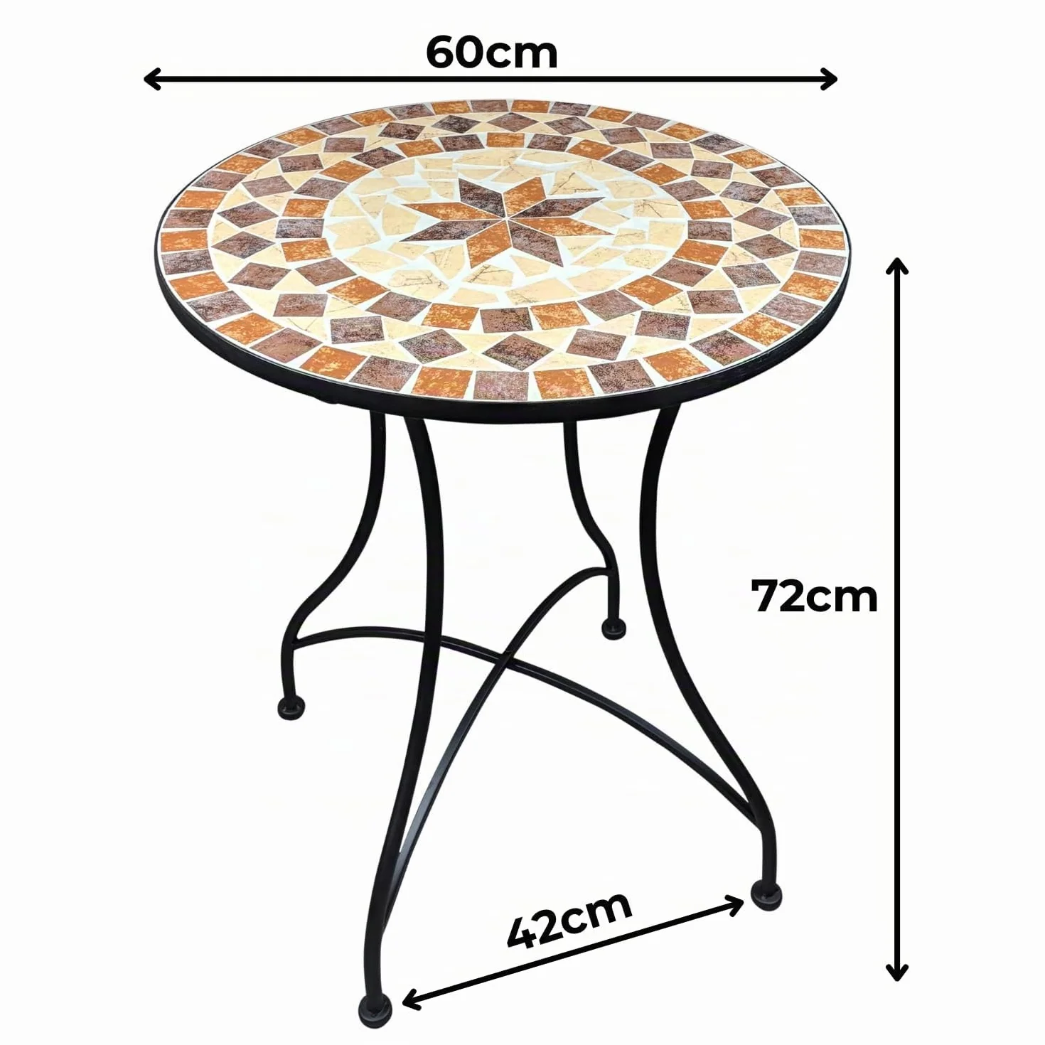Table de Jardin Ronde en mosaïque 60 cm — Table d'appoint méditerranéenne pour Balcon