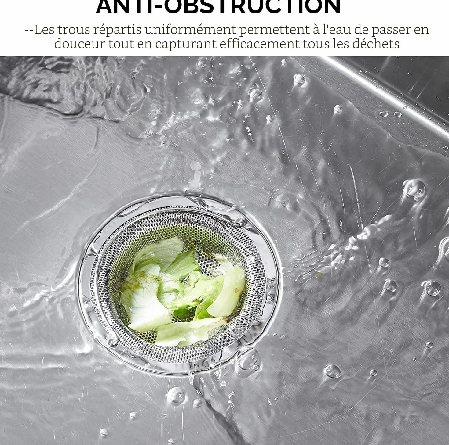 Filtre à évier de Cuisine en acier inoxydable, Crépine de Vidange avec Poignée Relevable, Lot de 2, Diamètre Extérieur 11 cm x Hauteur 2 cm