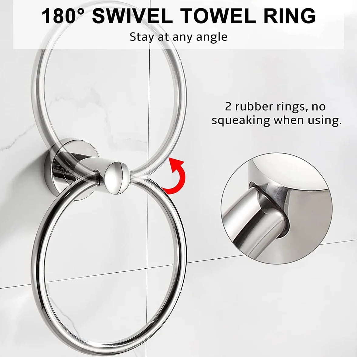 Porte-Serviettes Mural Acier Inoxydable 304 Chromé Brossé Anneau Rond Salle de Bain