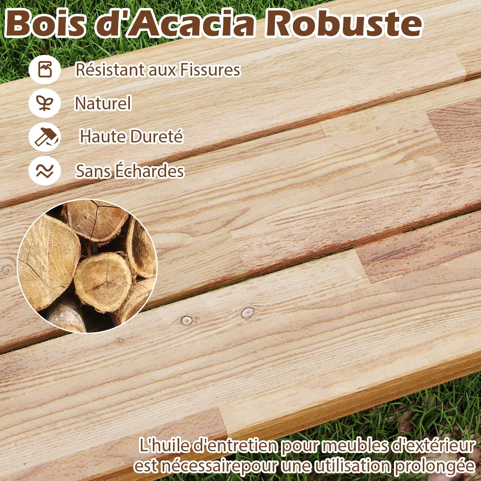 GOPLUS Banc de Terrasse de 160 cm, Banc de Salle à Manger Long en Bois d'Acacia, Siège d'Extérieur sans Dossier pour 3 Personnes, Capacité 360 KG, pour Porche, Cour, Jardin (160x32x45cm,2)