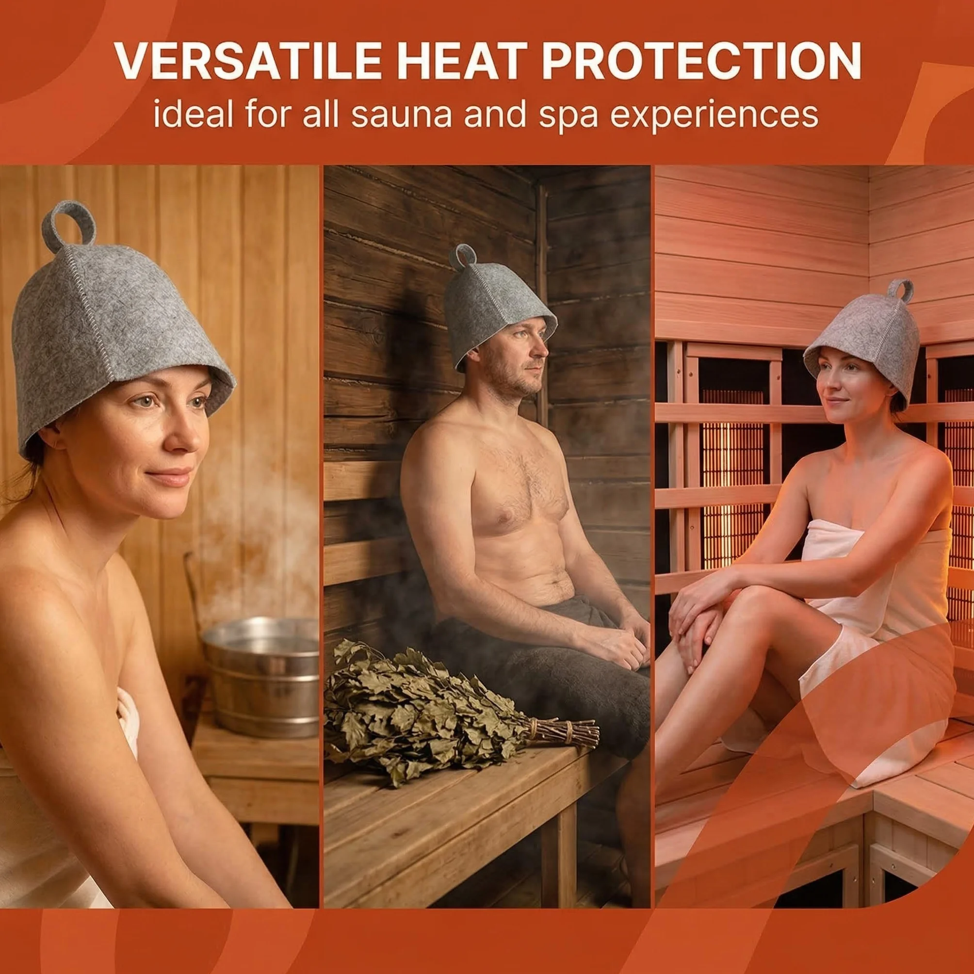 Bonnets de sauna en feutre absorbant - Accessoire de sauna pour homme et femme - Protection de la tête (gris)