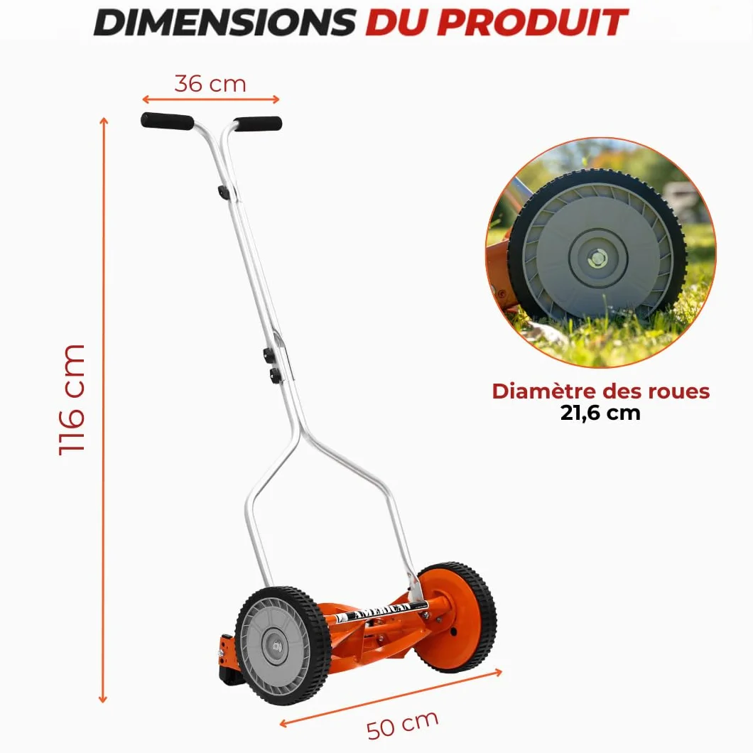 Tondeuse Manuelle Hélicoïdale Gazon 4 Lames 35 cm Hauteur Réglable VENTEO