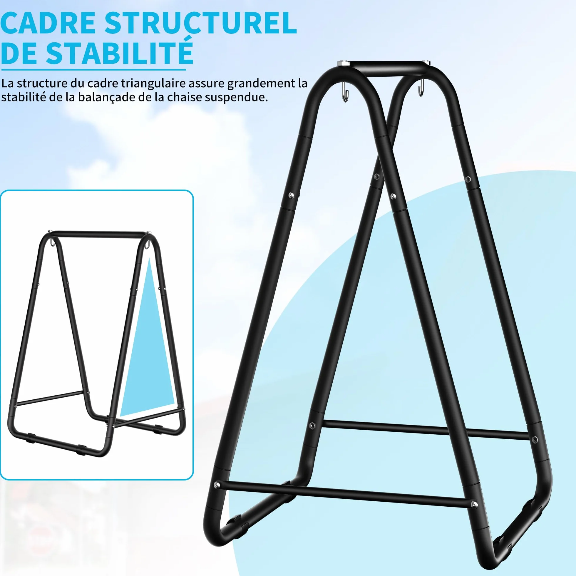 OUUTMEE Support Hamac 150KG Cadre Pieds Antidérapants Chaise Suspendue Patio Balcon Jardin
