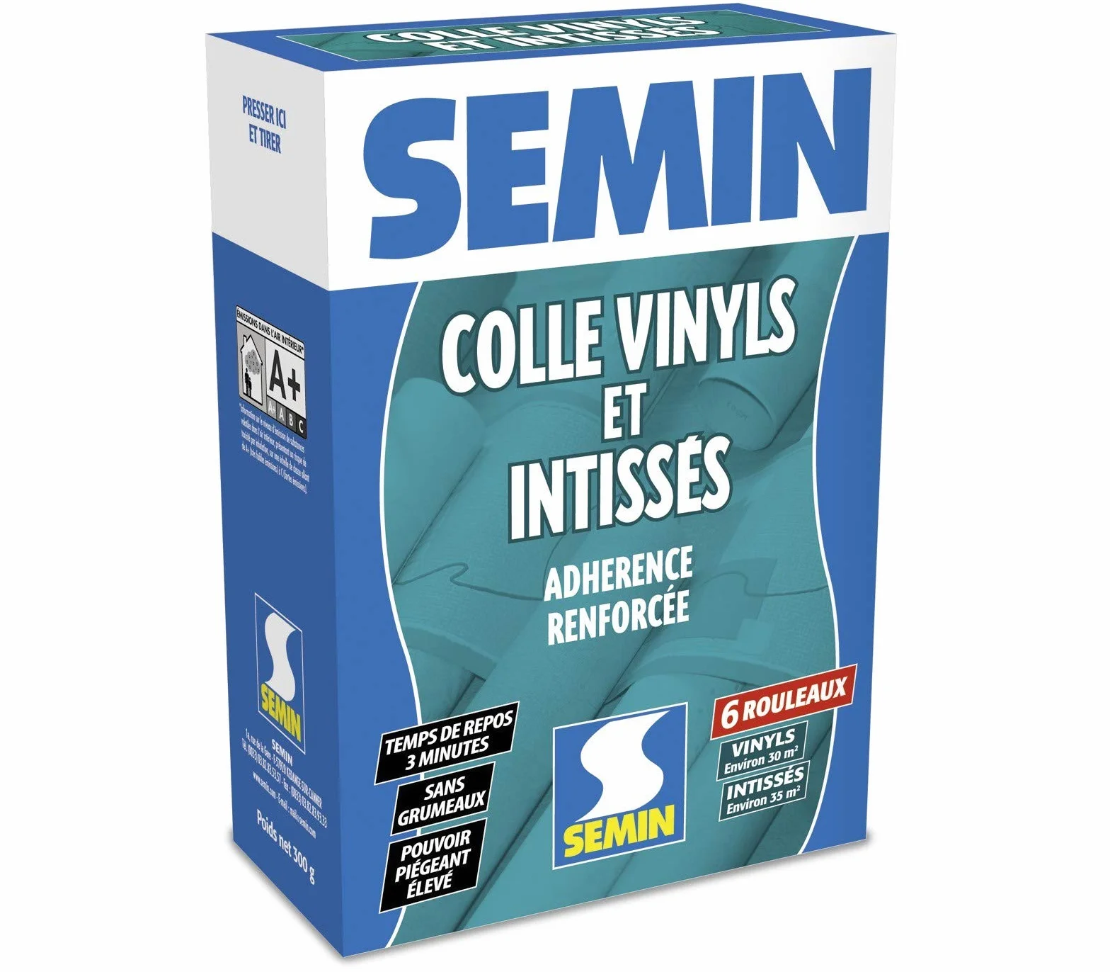 SEMIN Colle Papier Peint en Poudre 300g – Pour Papiers Peints Vinyls & Intissés – Sans Grumeaux – Prête en 3 Min – Forte Adhérence – Fabriquée en France