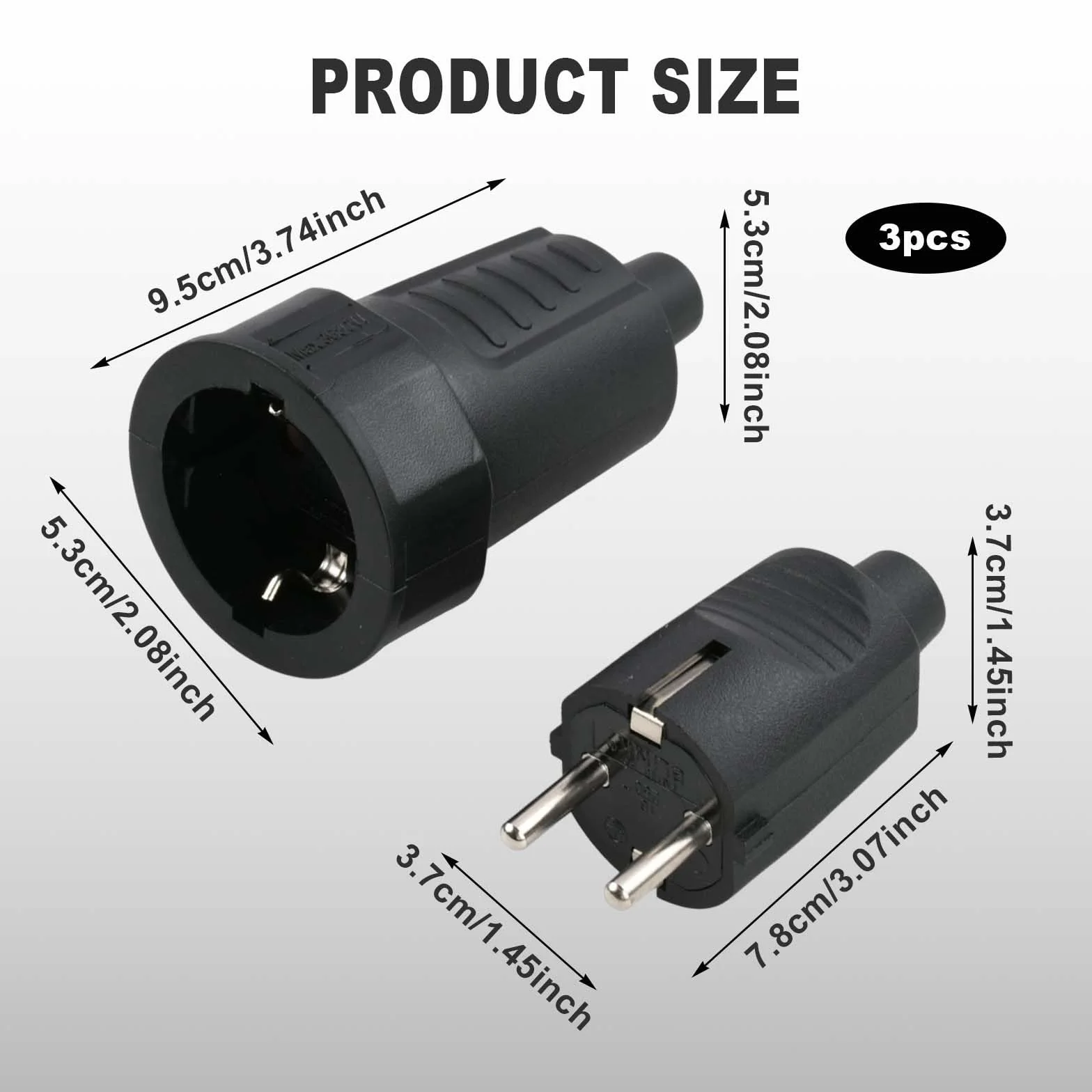 Fiche Electrique Etanche 250V/16A IP44 2 Pôles PVC Prise Male et Femelle 3 Sets