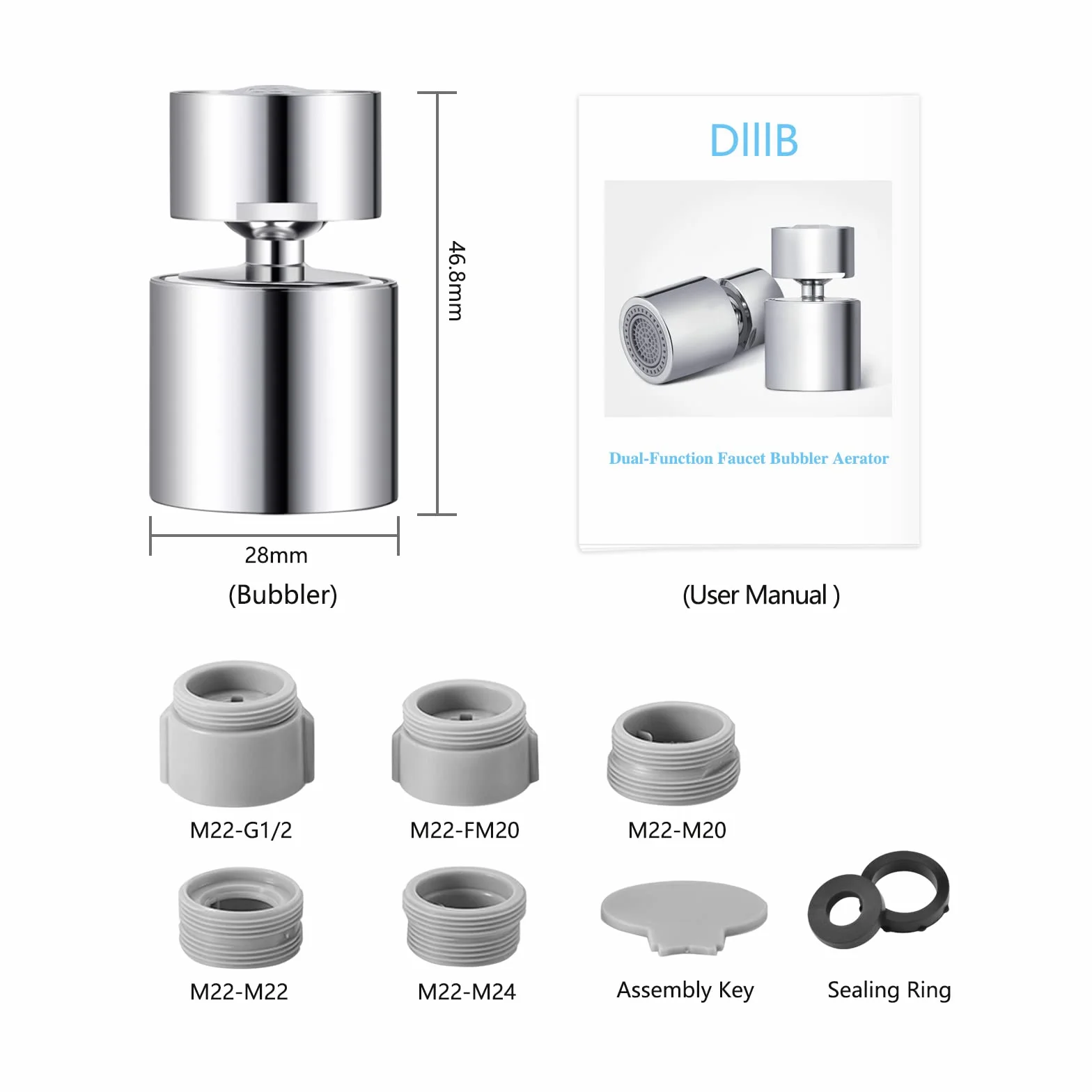 Aérateur de Robinet 360° Pivotant Mousseur 2 Modes Anti-éclaboussures pour Évier Cuisine Salle de Bain FM22