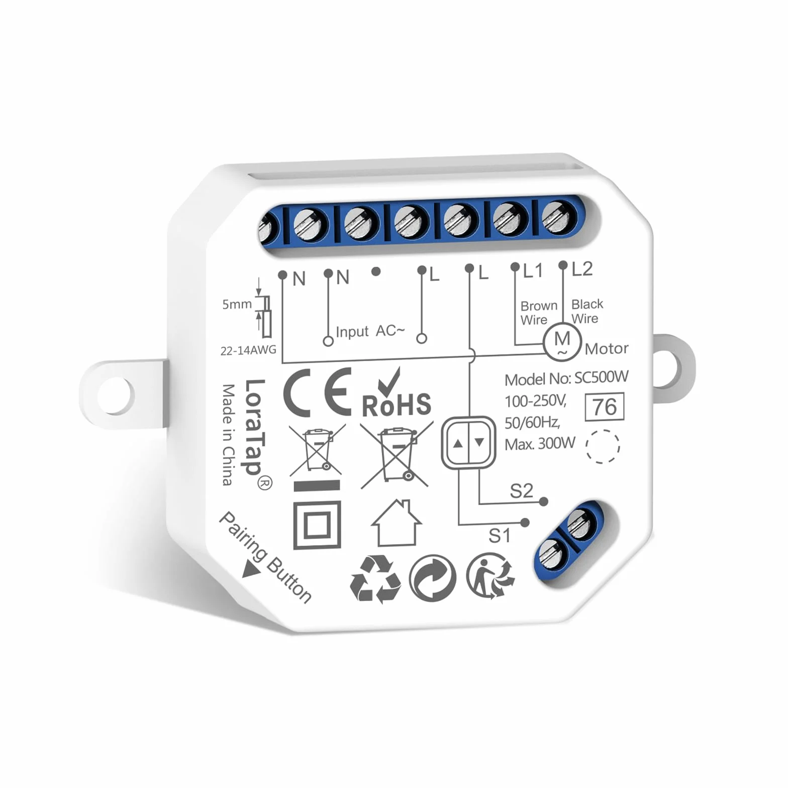 LoraTap Module Volet Roulant Connecté WiFi 2,4GHz Moteur AC 4 Fils 300W Commande Vocale Alexa Google Assistant
