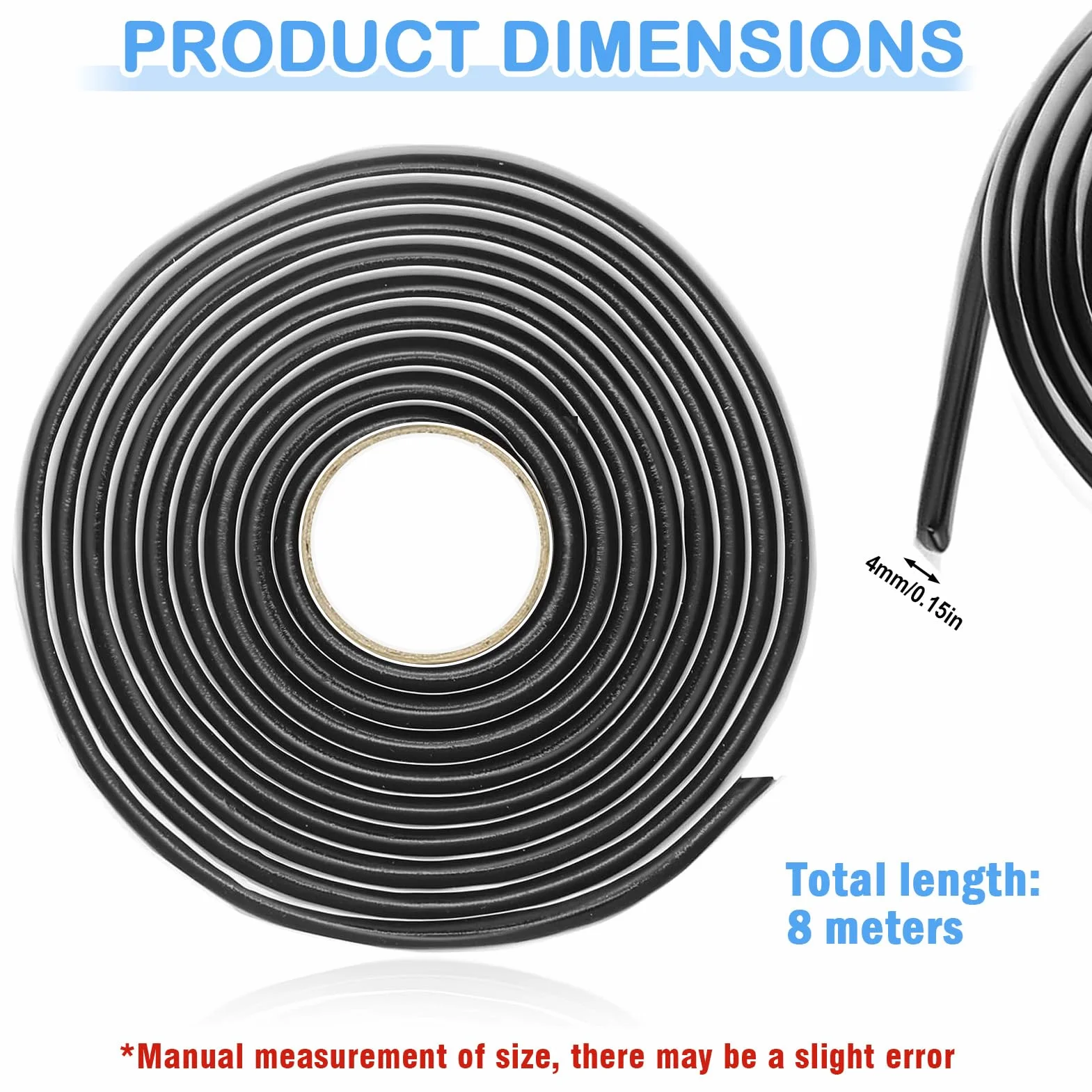 Ruban Butyle Noir 8 mm x 4 m - Joint Étanche pour Pare-brise, Porte, Fenêtre et Phare - Mastic d'Étanchéité en Caoutchouc