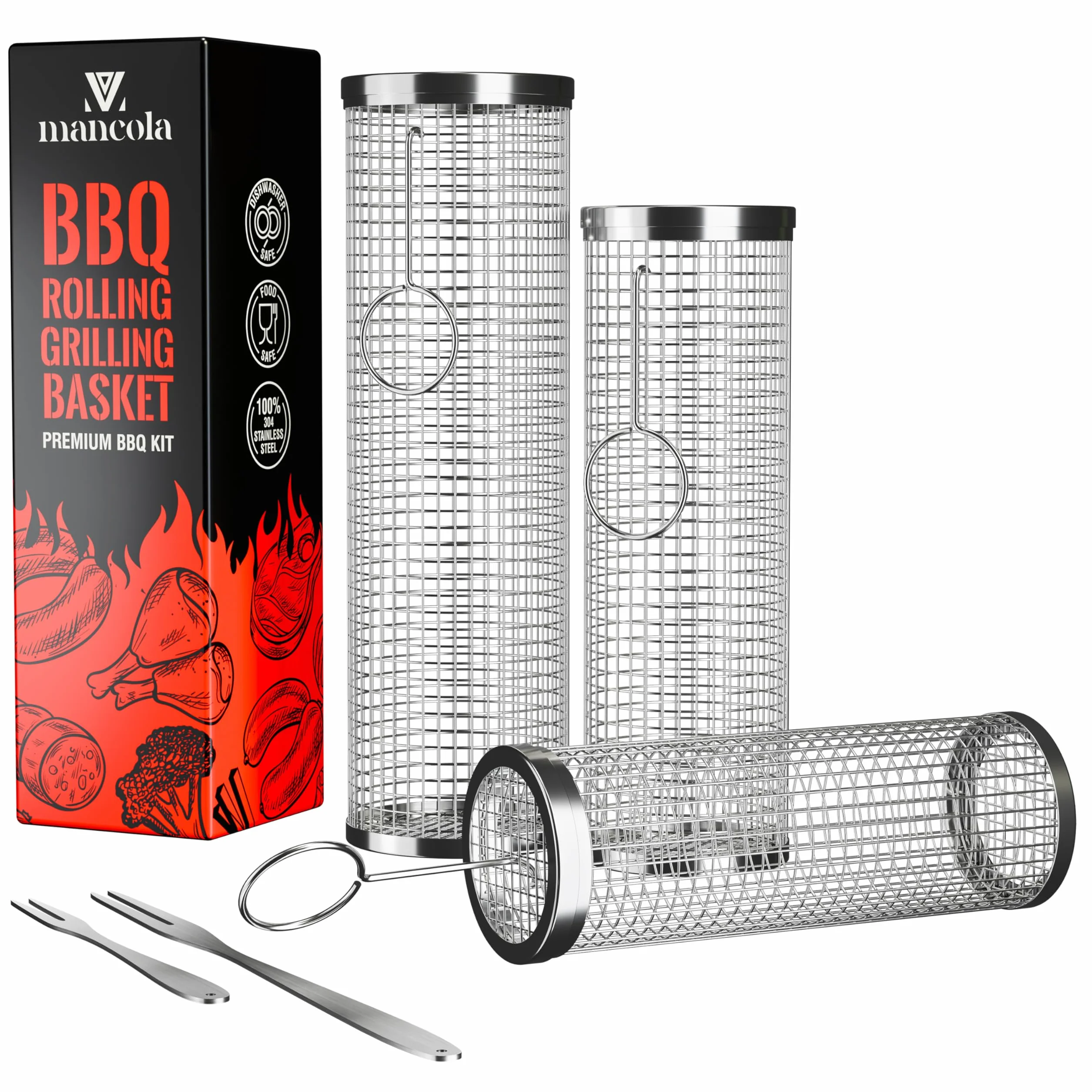 mancola 3 pcs Panier de grillade - Panier de cuisson pour grill acier inoxydable - BBQ grill pour camping - pour grill extérieur charbon de bois, support grill pour frites, poisson, crevettes，légumes
