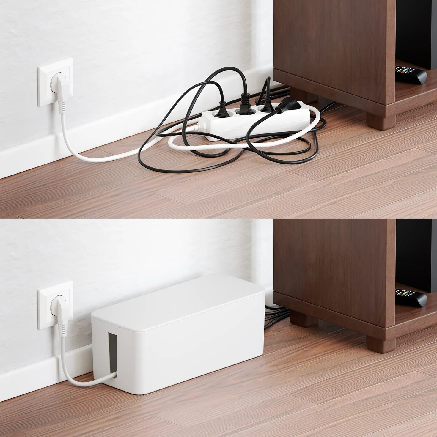 deleyCON Boîtier de Gestion des Câbles 32,7cm x 13,5cm x 12,5cm Plastique Robuste Blanc