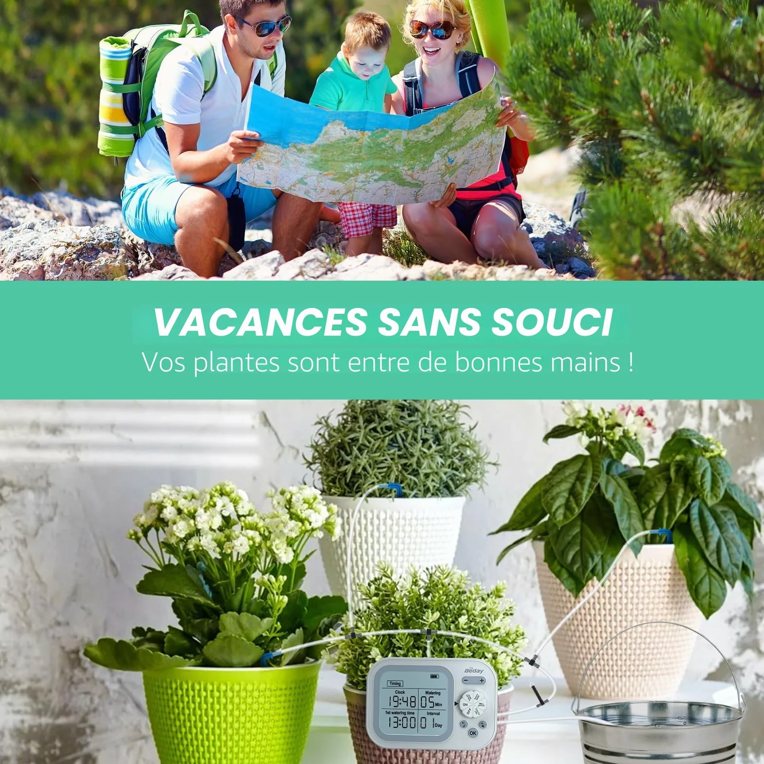 Système d'arrosage automatique goutte à goutte pour 15 plantes avec minuterie et détection d'humidité