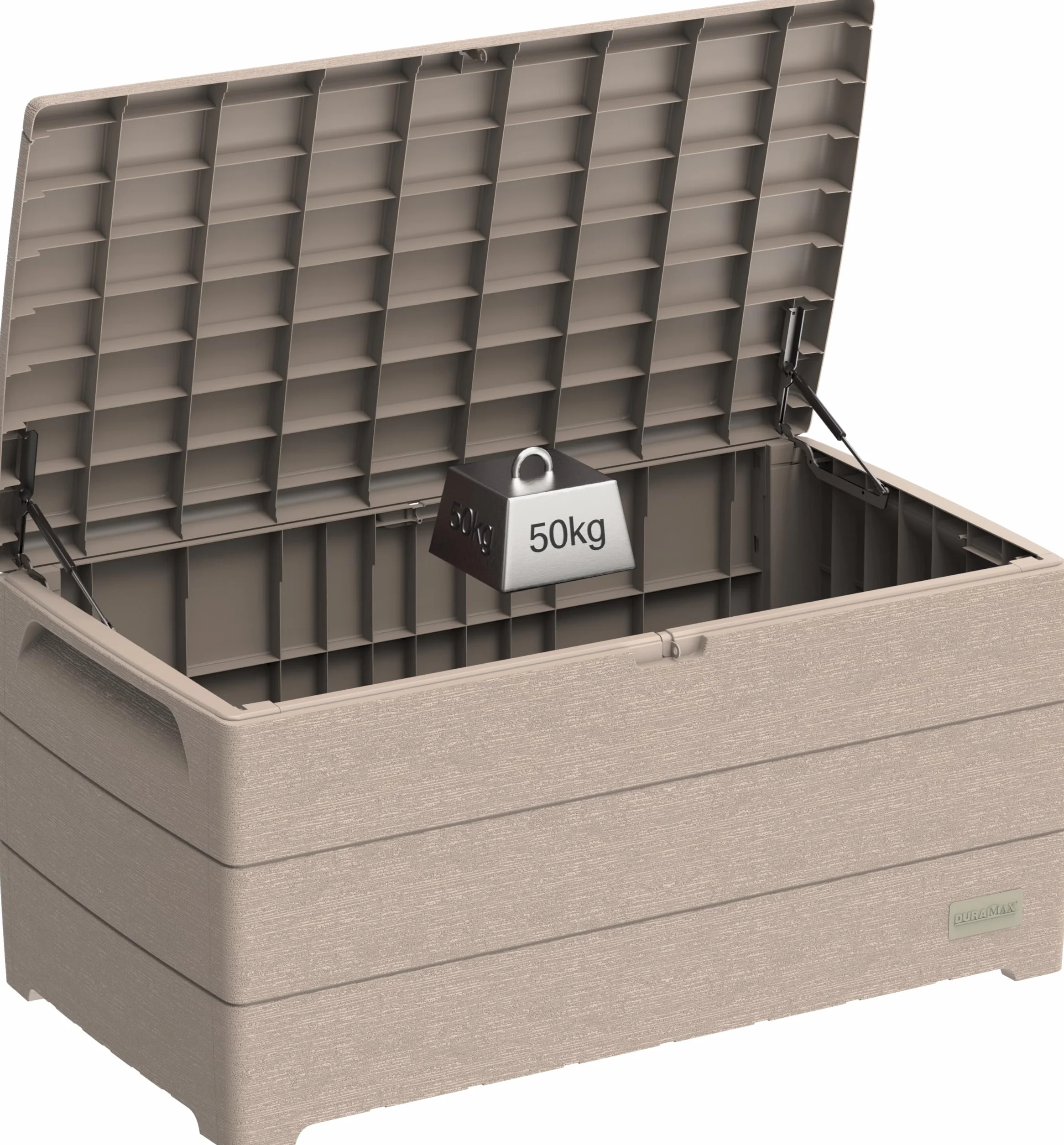 Duramax Durabox 416 Litre Plastic Storage Box Outdoor Deck Box Garden Cushion Box Woodgrain Texture Warm Taupe