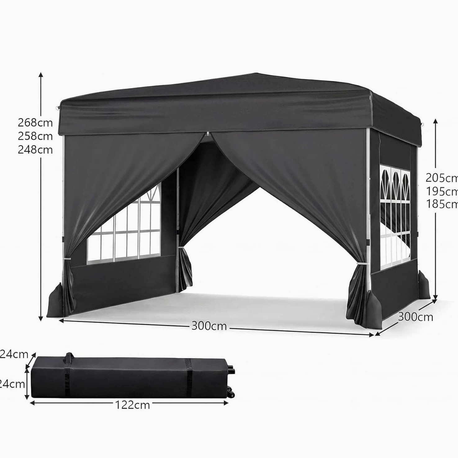 GOPLUS Tonnelle de Jardin Pliante 3x3m, Barnum Pliant Imperméable & Anti-UV, Tente de Réception Pop-Up avec 4 Parois Amovibles, Gazebo Portable avec Sac à roulettes pour Marché, Camping, Fêtes (Noir)
