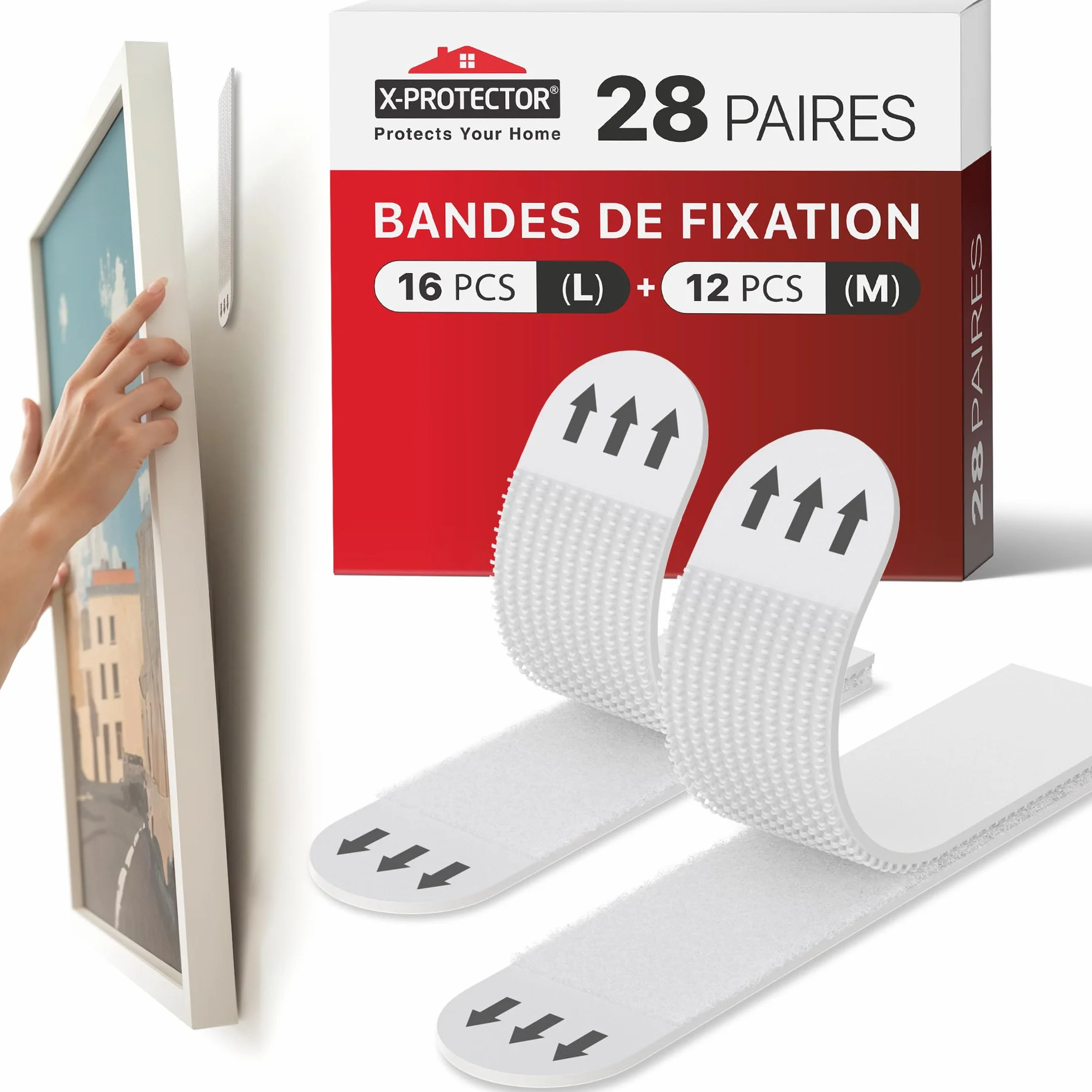 X-Protector Languettes Accroche Tableau 28 paires Sans Percage Adhésif jusqu'à 9 kg Taille M+L