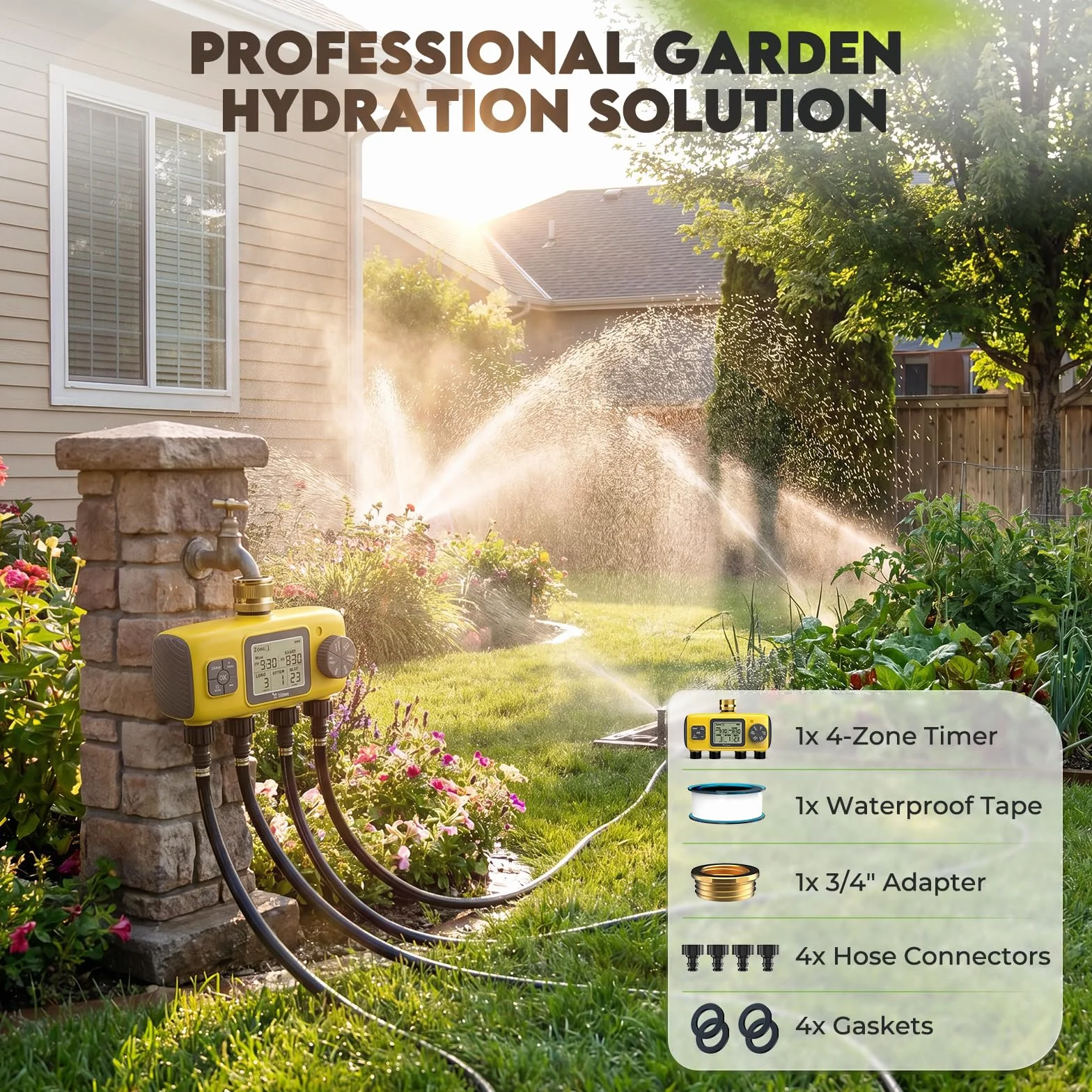 Programmateur Arrosage Automatique AVCE 4 Zone Écran LCD Minuteur Jardin