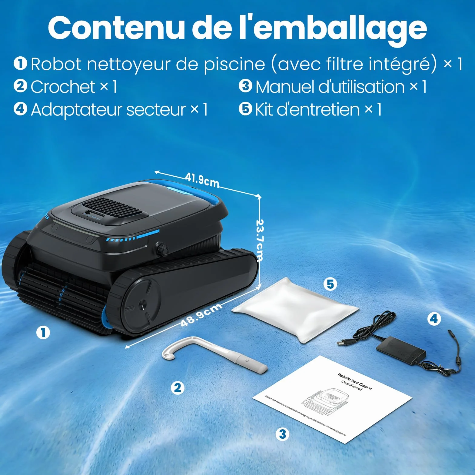 Robot de piscine Sol et Mur sans fil 18927 L/H Nettoyeur pour piscines jusqu'à 170㎡
