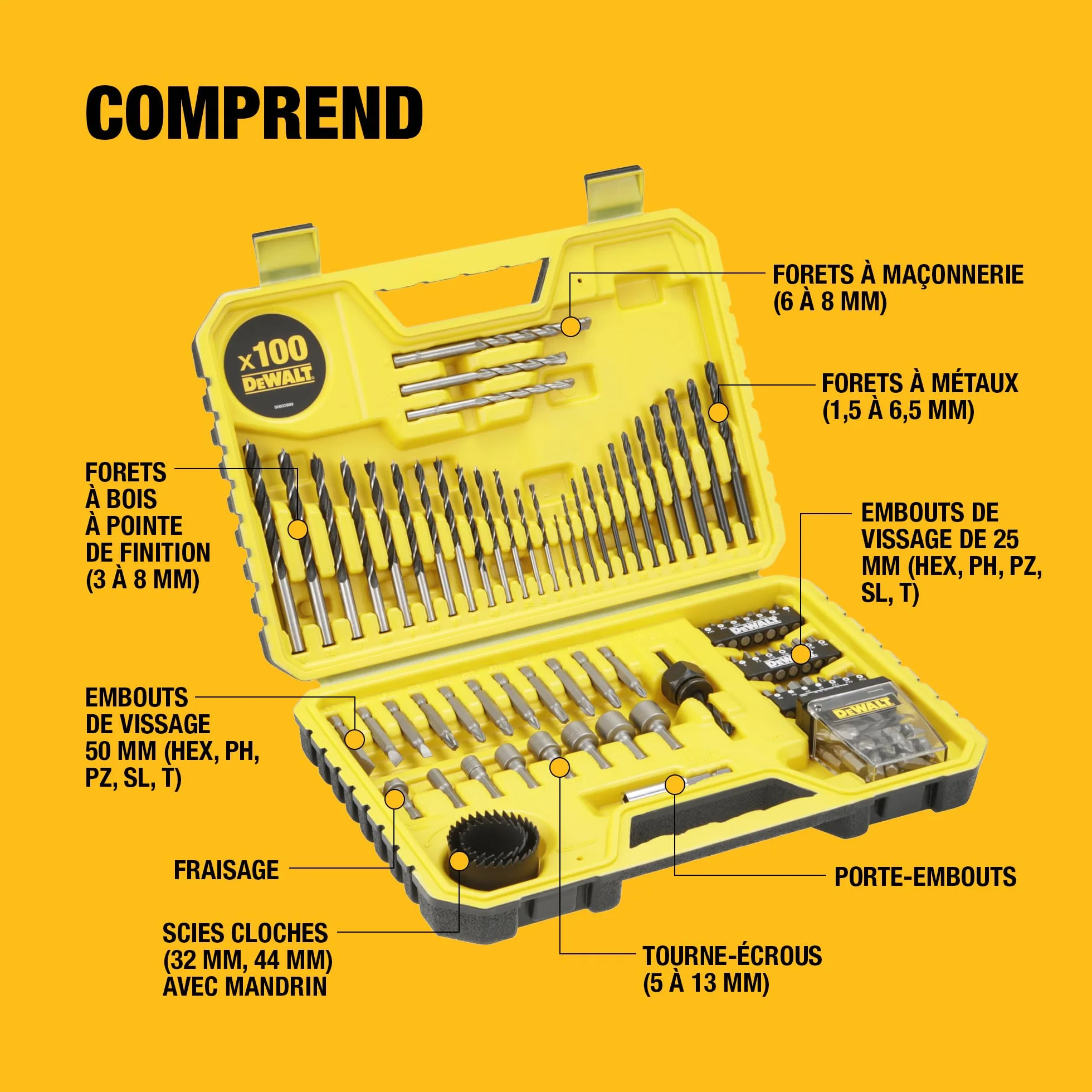 DEWALT Coffret de perçage et vissage 100 pièces DT71563-QZ